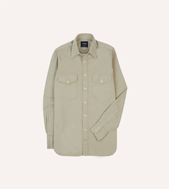 Stone Cotton Long Point Collar Work Shirt sold by Drake's London