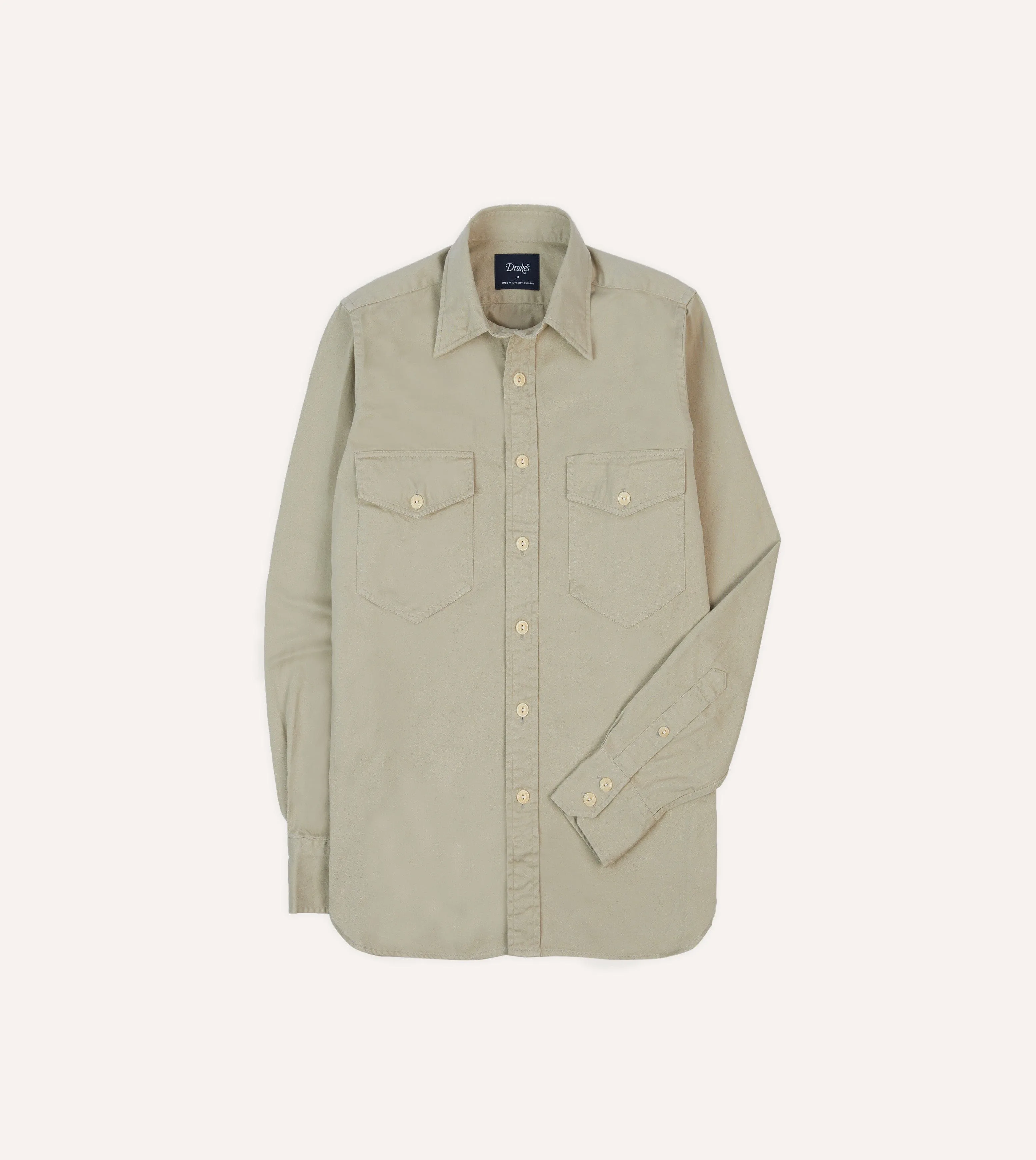 Stone Cotton Long Point Collar Work Shirt sold by Drake's London