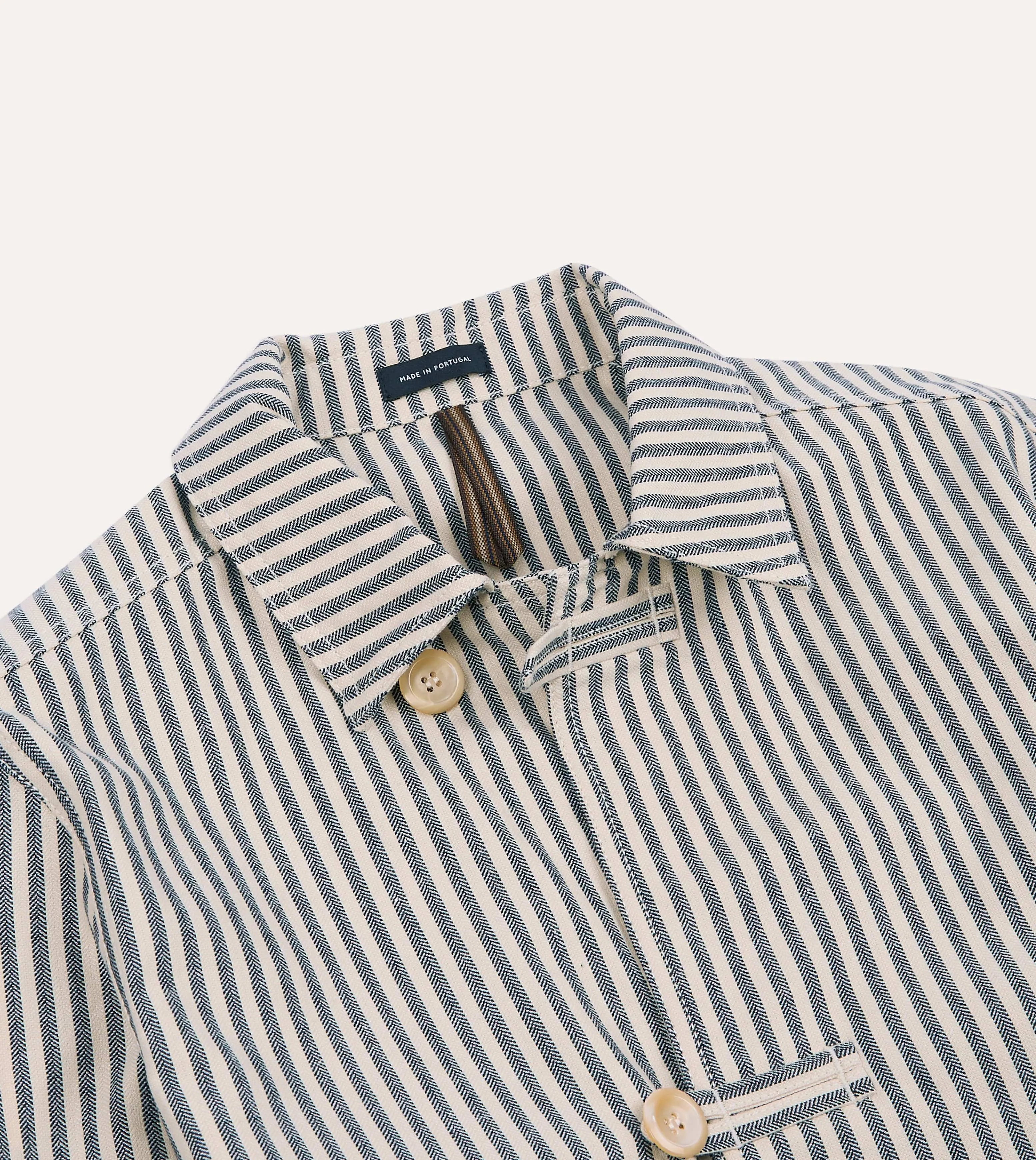 Blue and Ecru Stripe Cotton-Linen Deck Chore Jacket sold by Drake's London product image thumbnail 3