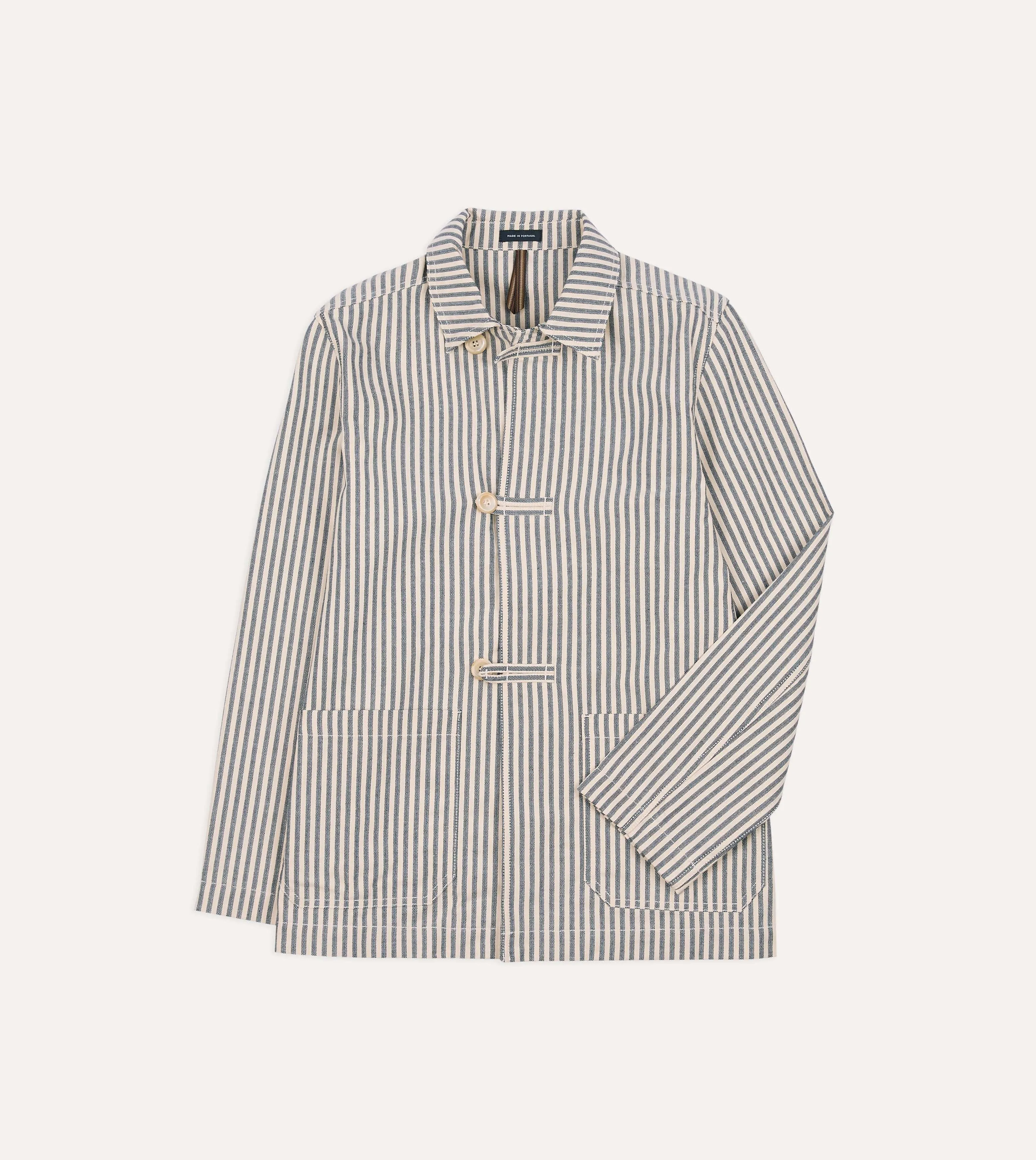 Blue and Ecru Stripe Cotton-Linen Deck Chore Jacket sold by Drake's London