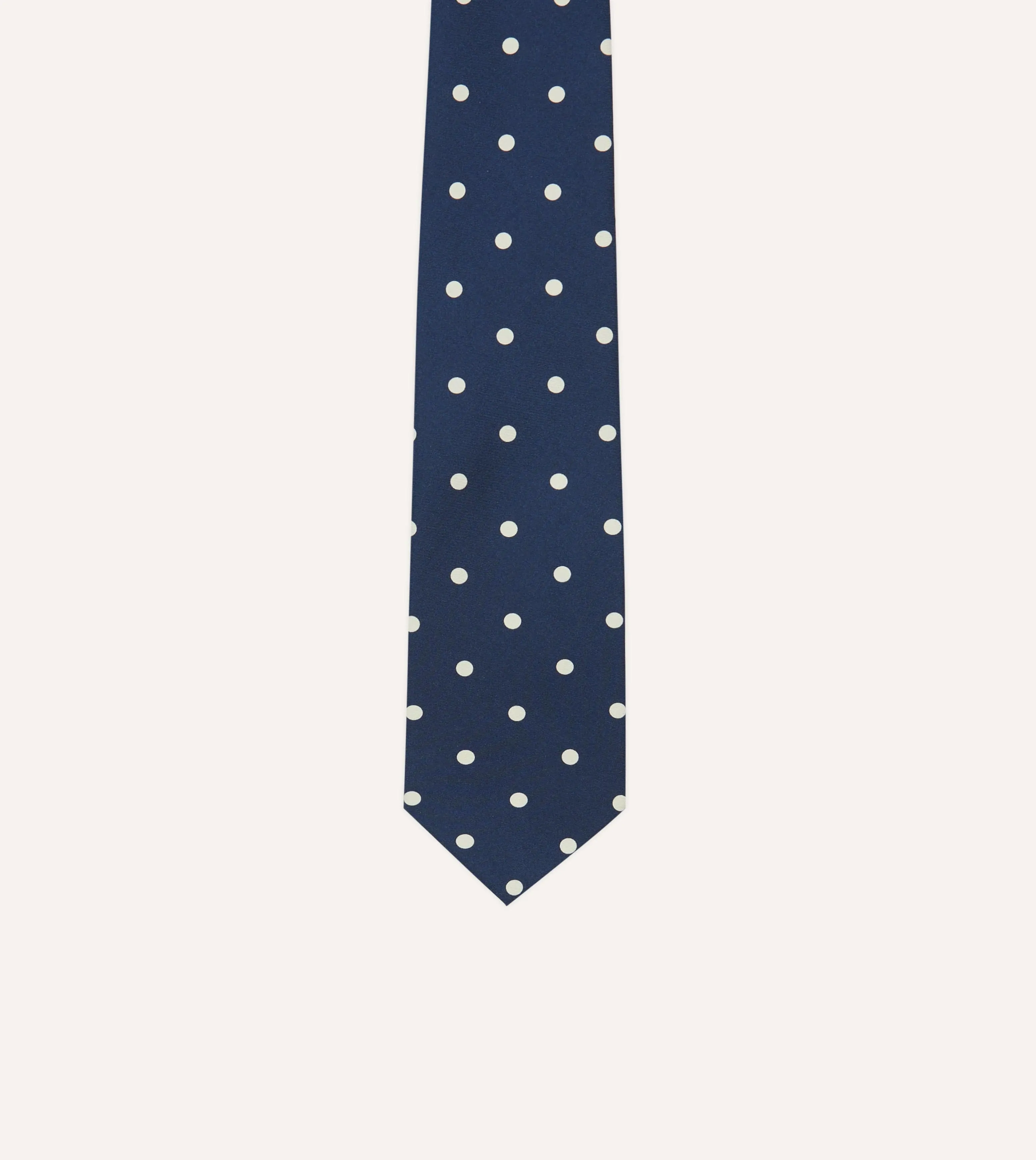 Navy Large Spot Silk Self-Tipped Tie sold by Drake's London product image thumbnail 3