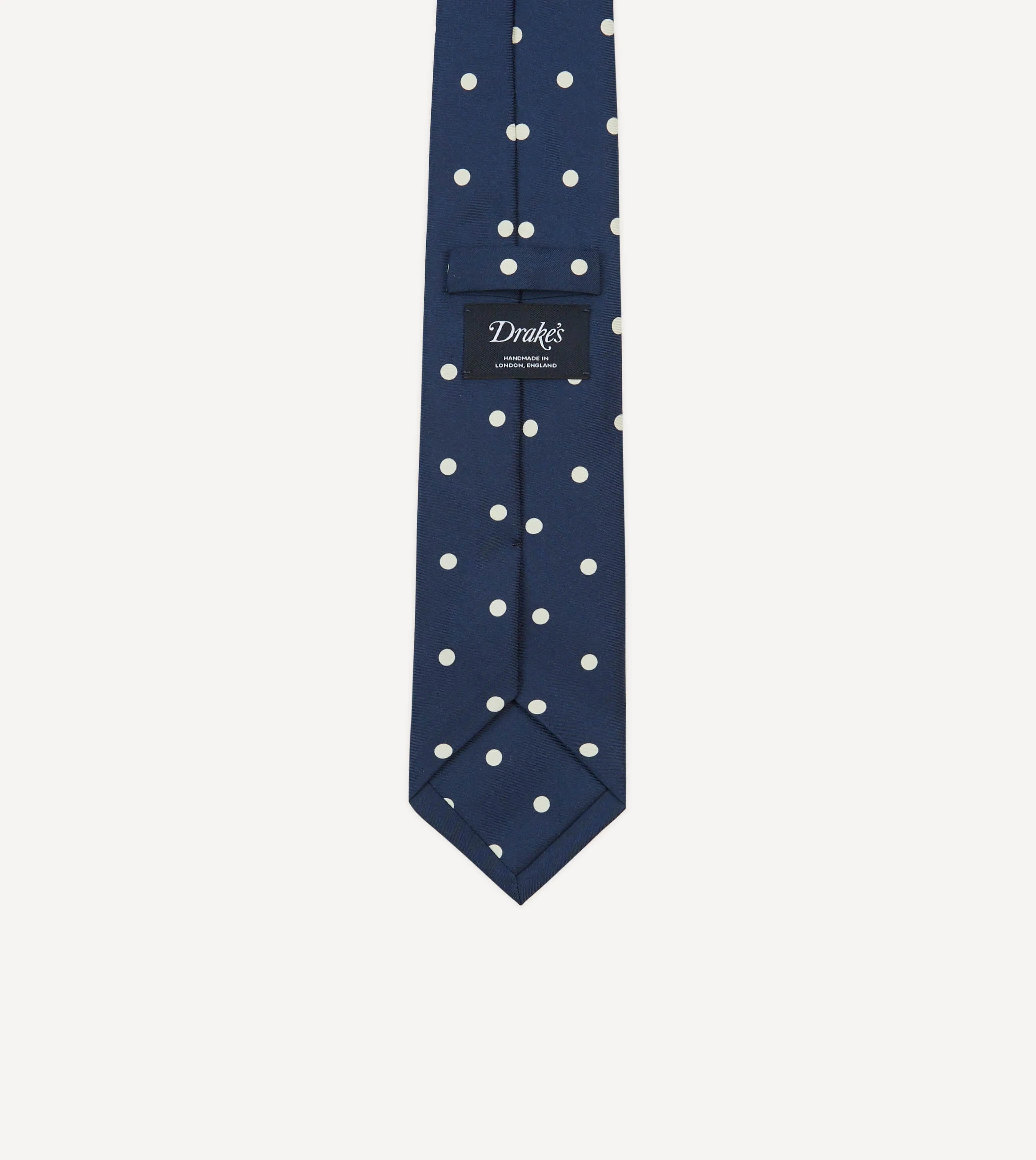 Navy Large Spot Silk Self-Tipped Tie sold by Drake's London product image thumbnail 4