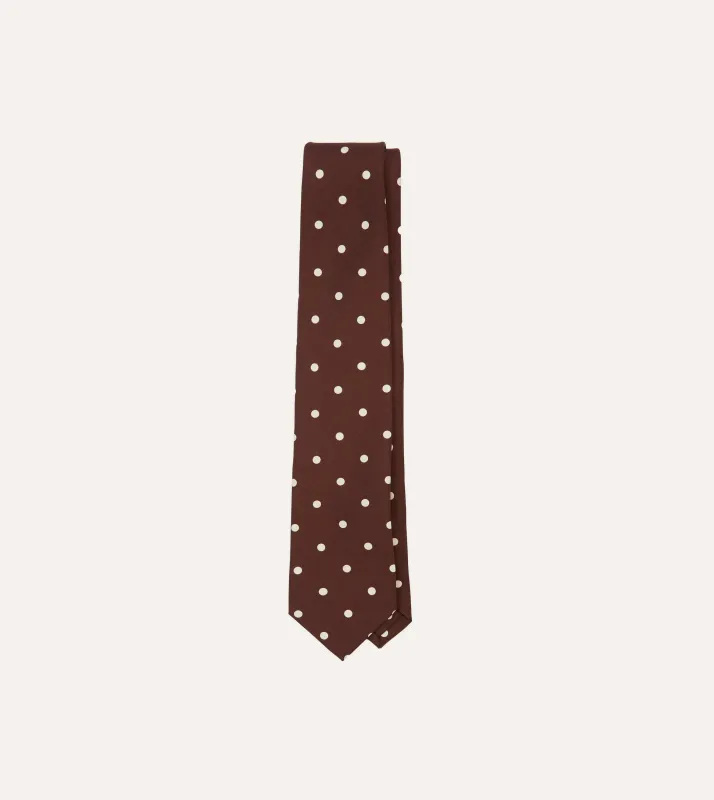 Brown Large Spot Silk Self-Tipped Tie sold by Drake's London