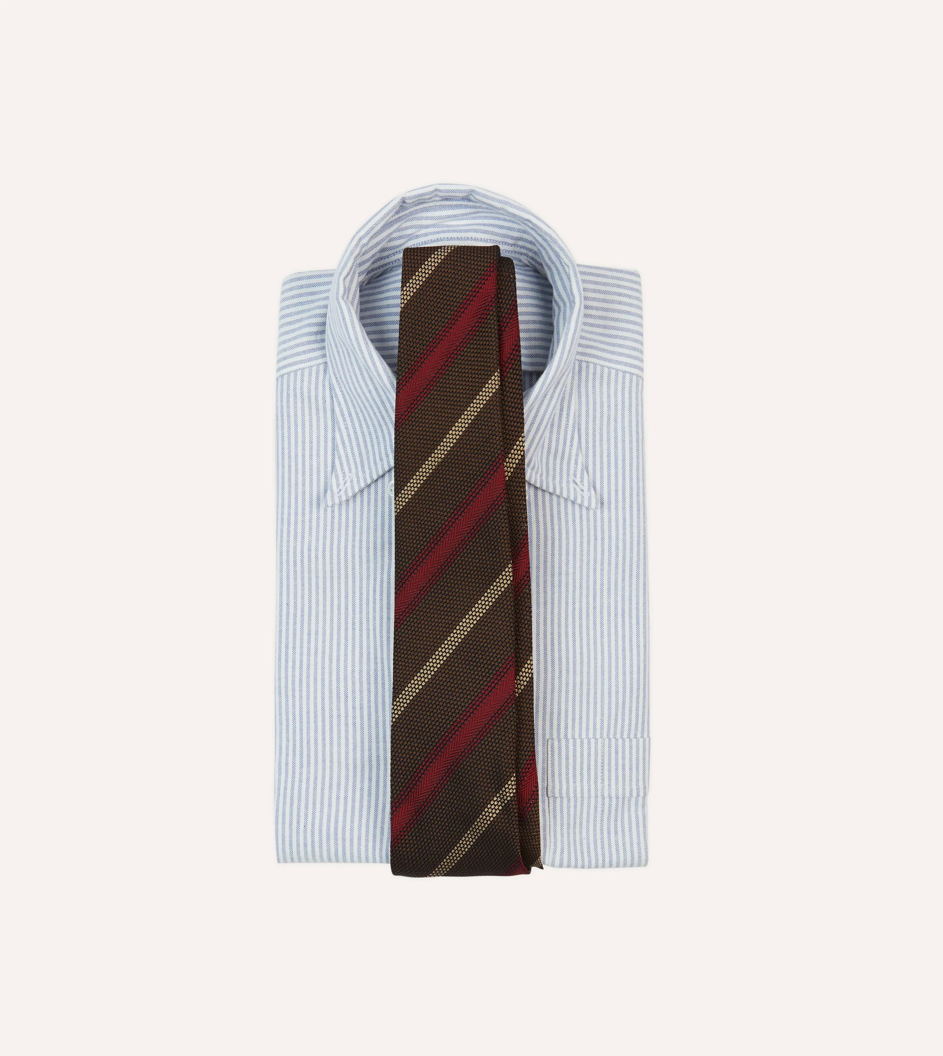 Brown, Red and Ecru Stripe Hand Rolled Silk Grenadine Tie sold by Drake's London product image thumbnail 2
