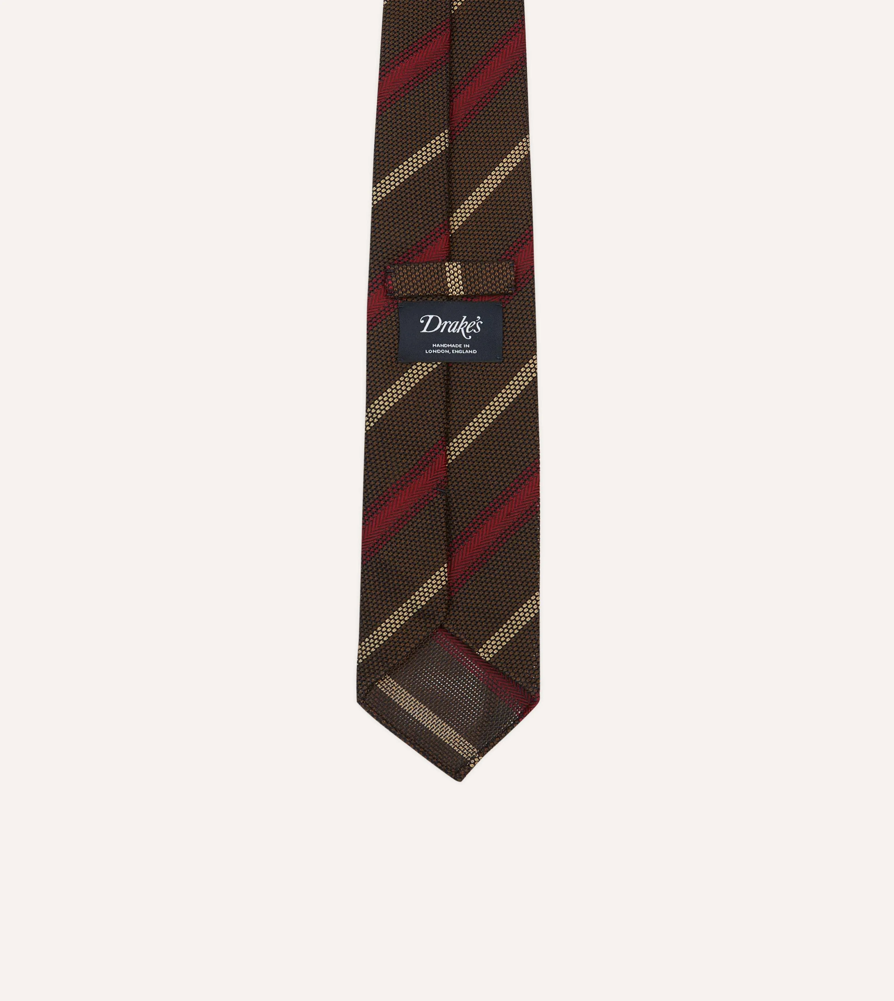 Brown, Red and Ecru Stripe Hand Rolled Silk Grenadine Tie sold by Drake's London product image thumbnail 4