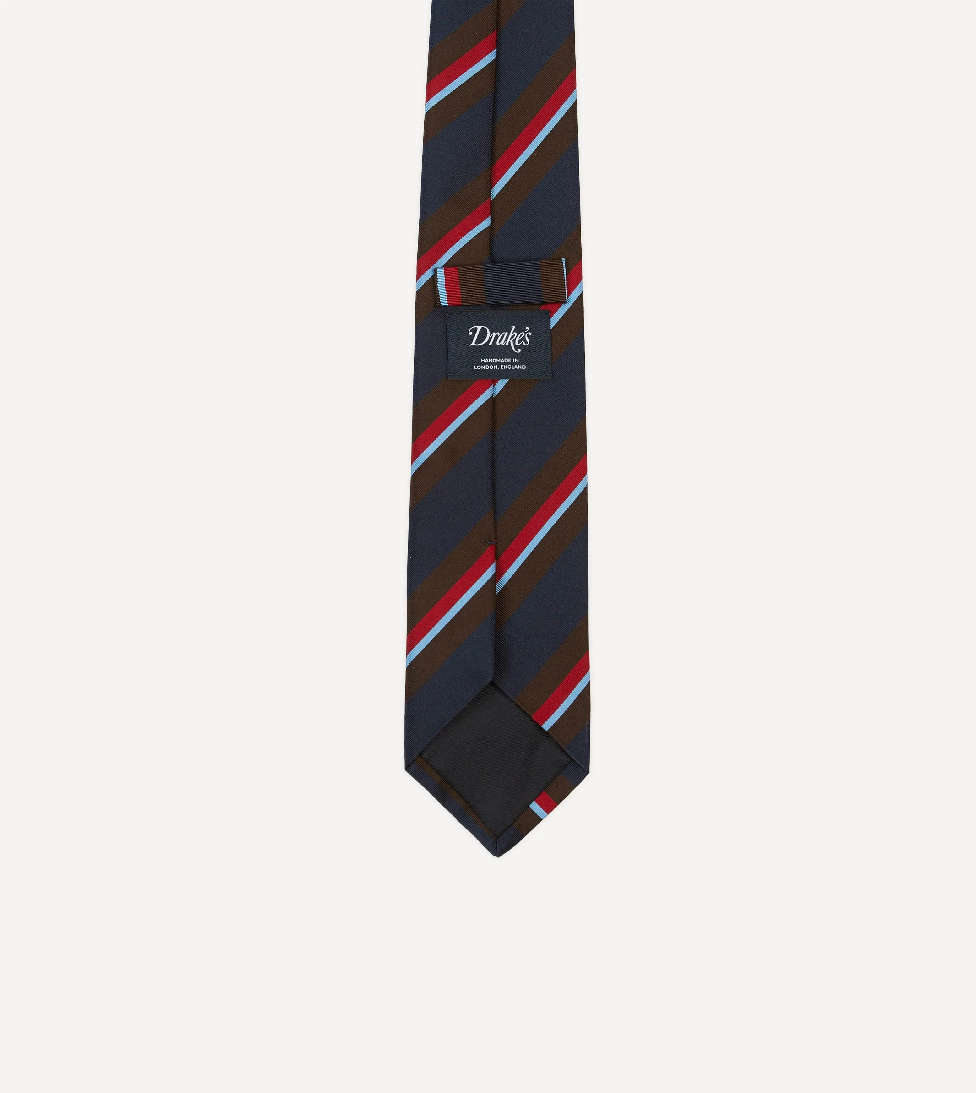 Navy, Brown and Red Stripe Mogador Silk Tipped Tie sold by Drake's London product image thumbnail 4