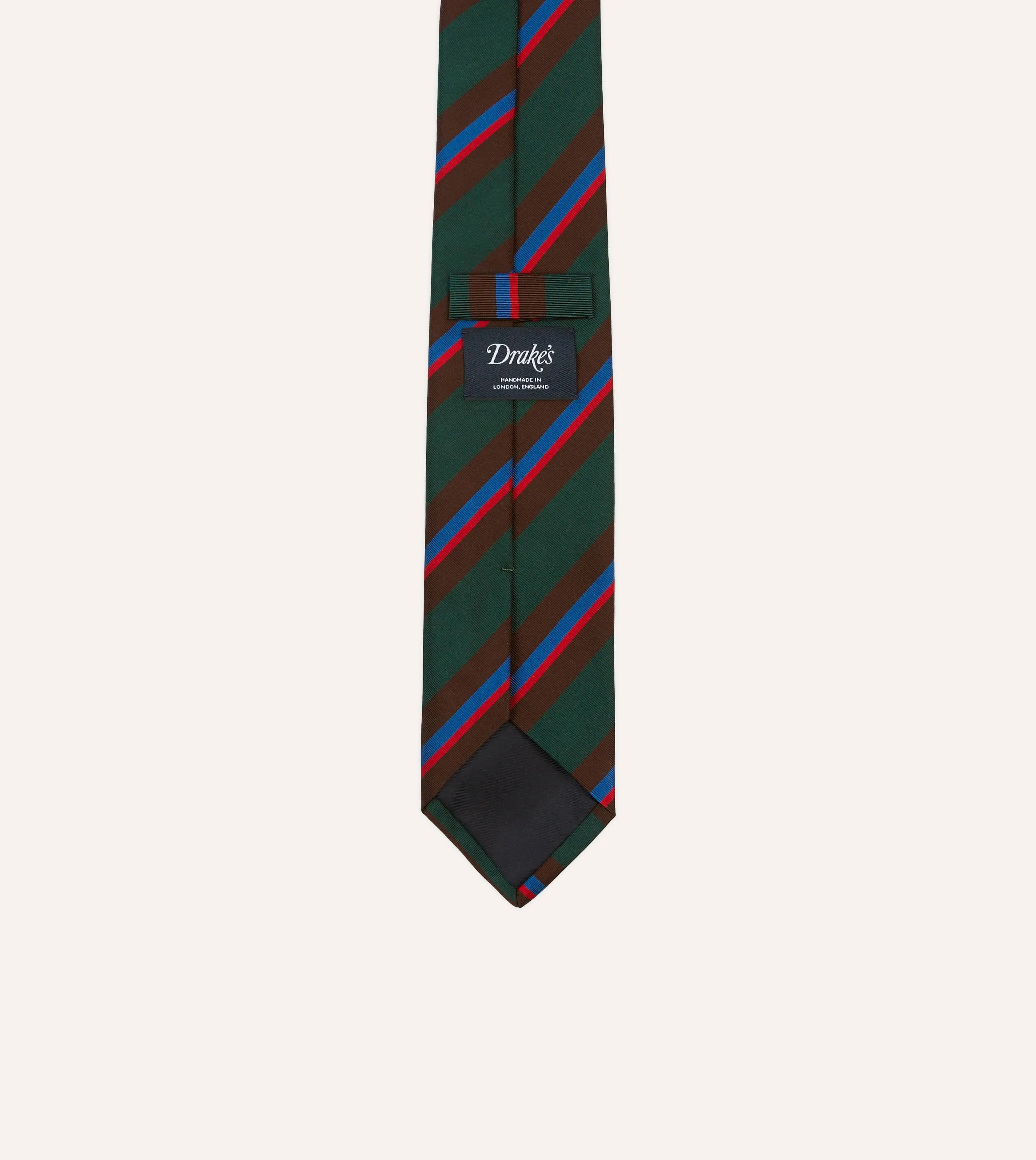 Green, Brown and Red Stripe Mogador Silk Tipped Tie sold by Drake's London product image thumbnail 4