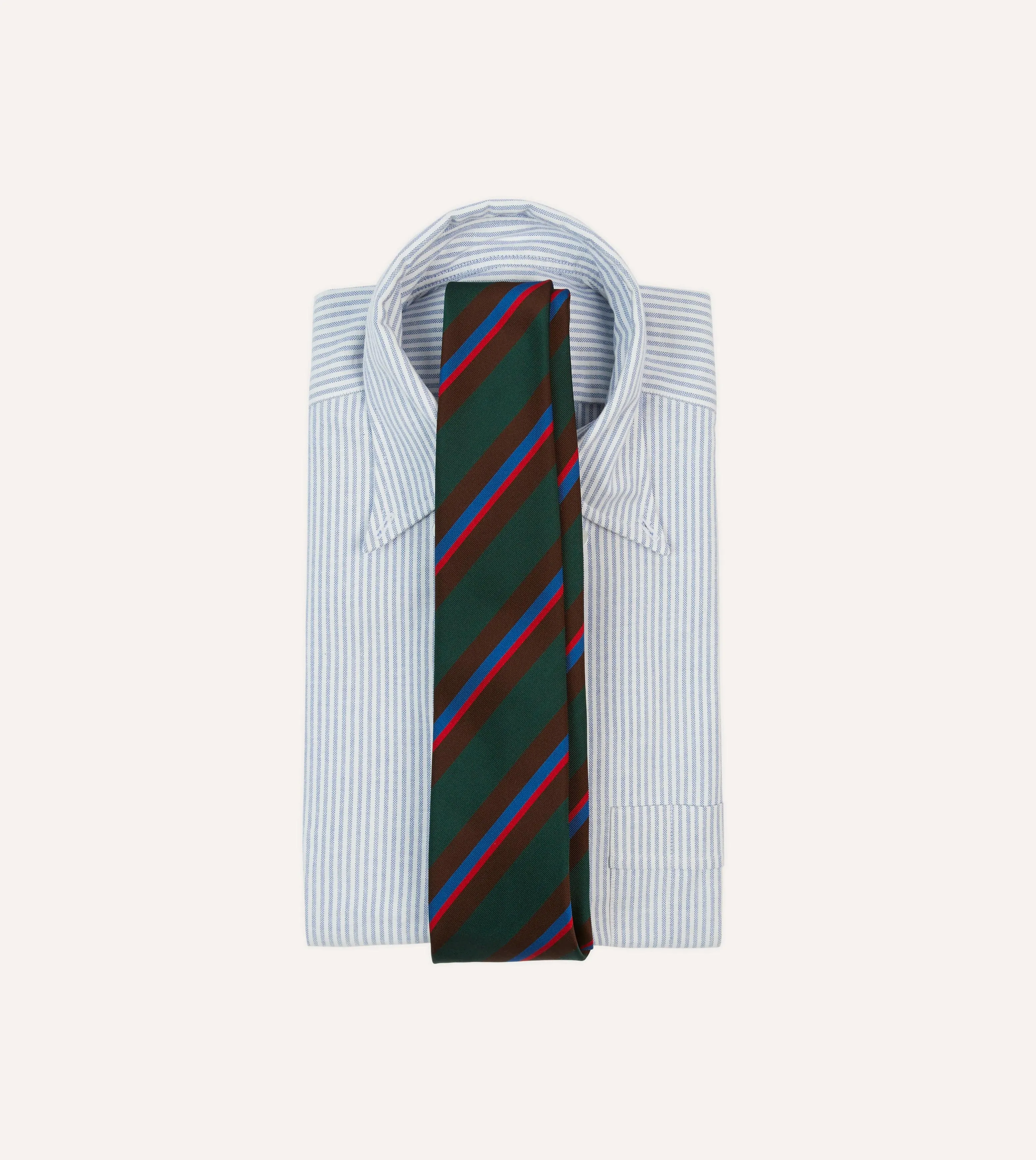 Green, Brown and Red Stripe Mogador Silk Tipped Tie sold by Drake's London product image thumbnail 2
