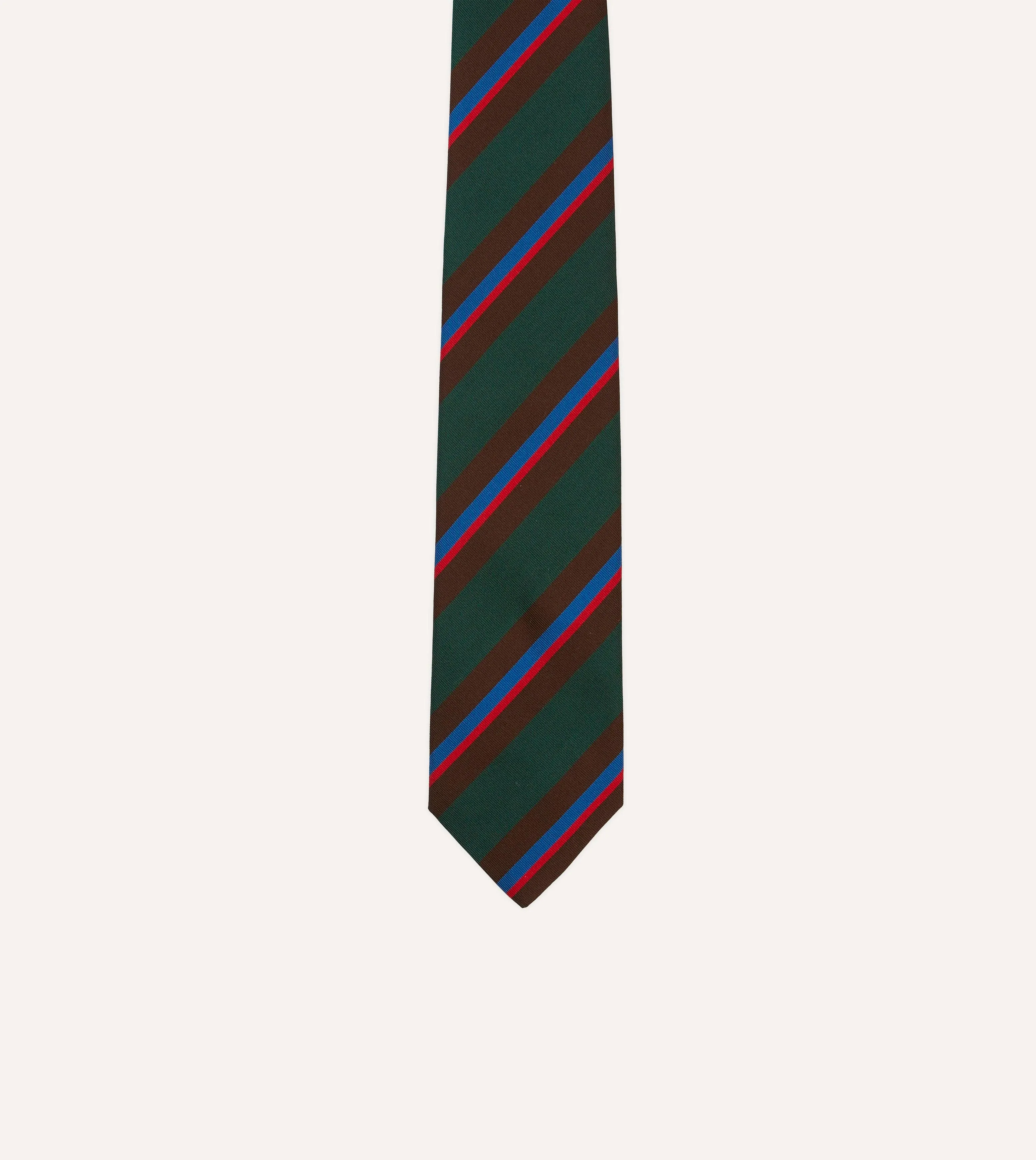 Green, Brown and Red Stripe Mogador Silk Tipped Tie sold by Drake's London product image thumbnail 3