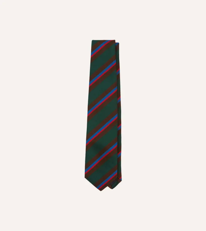 Green, Brown and Red Stripe Mogador Silk Tipped Tie sold by Drake's London