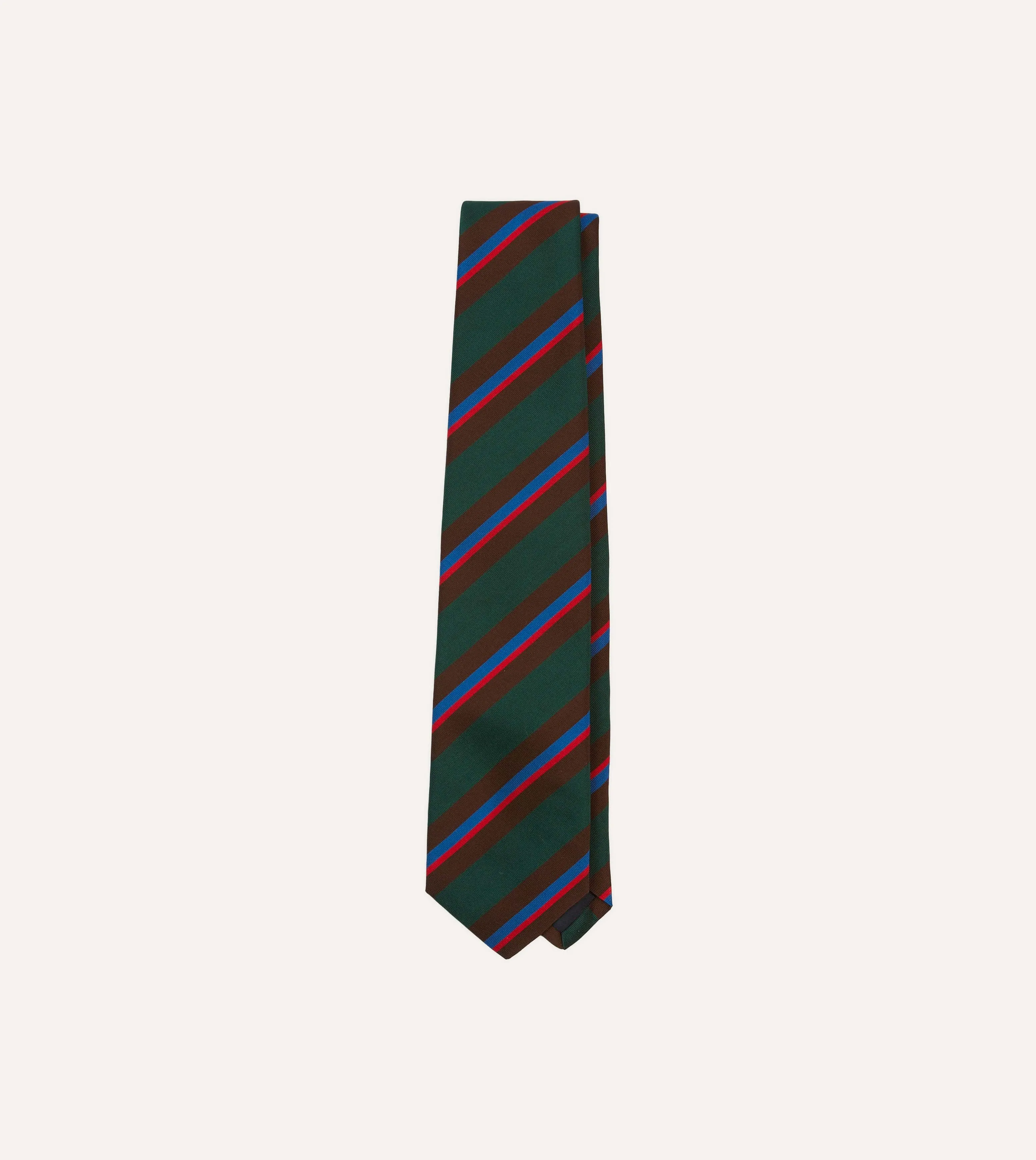 Green, Brown and Red Stripe Mogador Silk Tipped Tie sold by Drake's London