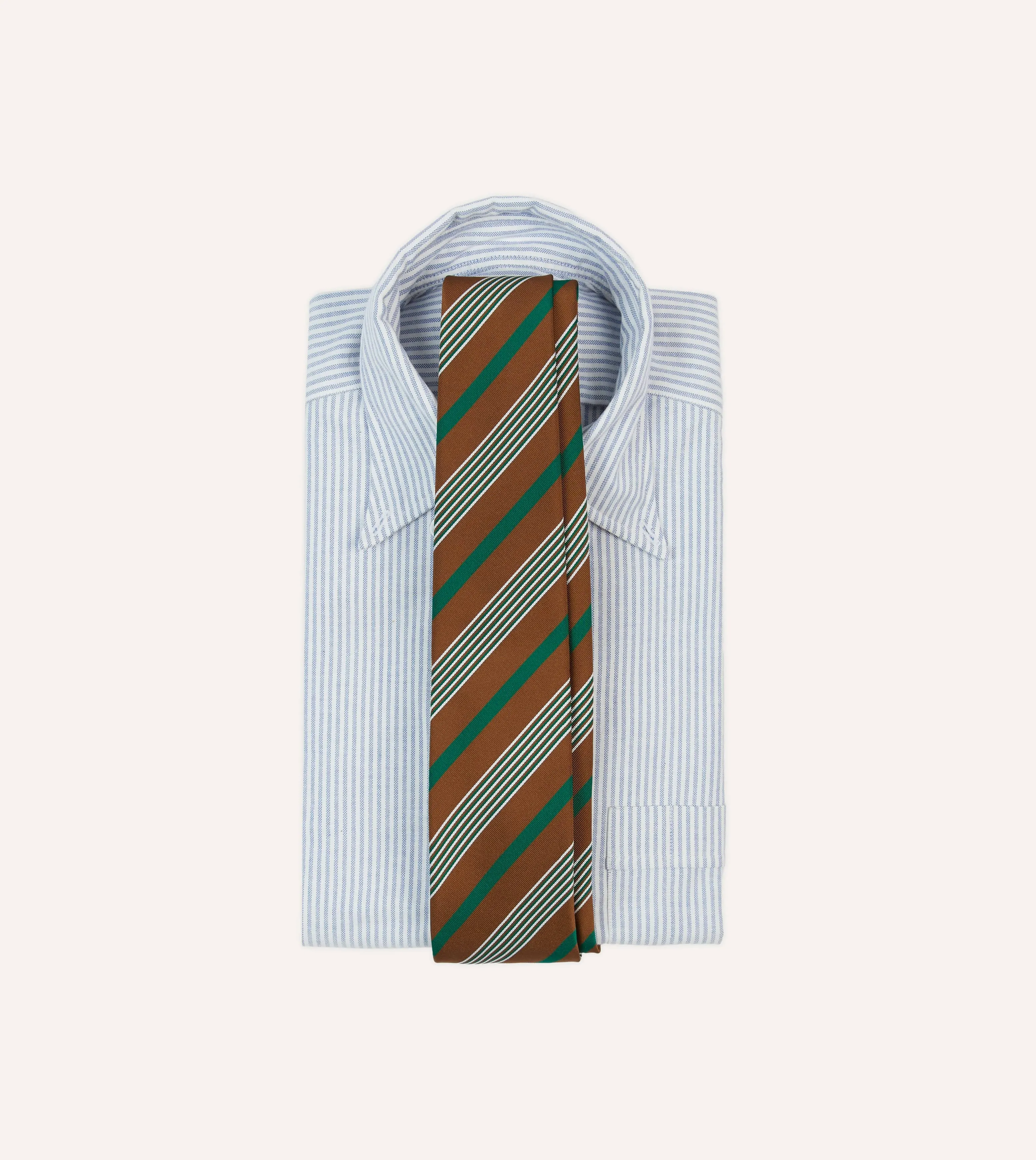Brown, Green and White Multi Stripe Mogador Silk Tipped Tie sold by Drake's London product image thumbnail 2