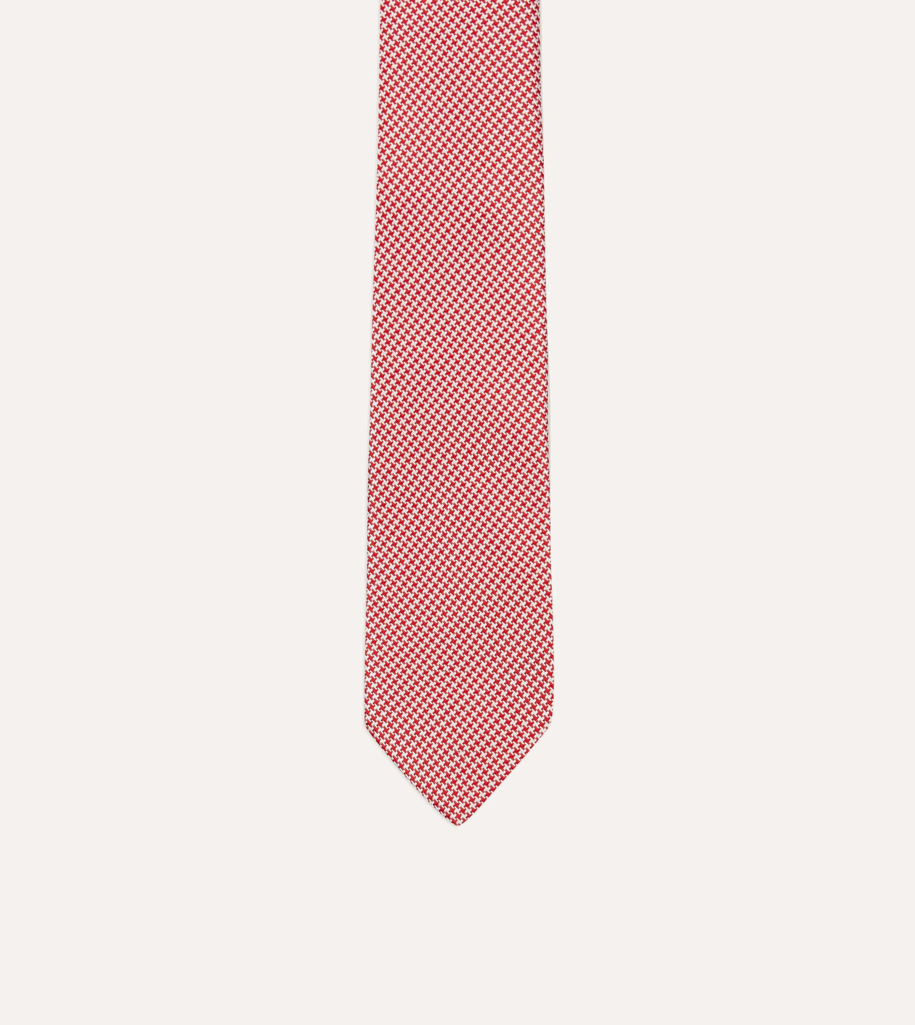 Red Houndstooth Mogador Silk Tipped Tie sold by Drake's London product image thumbnail 3