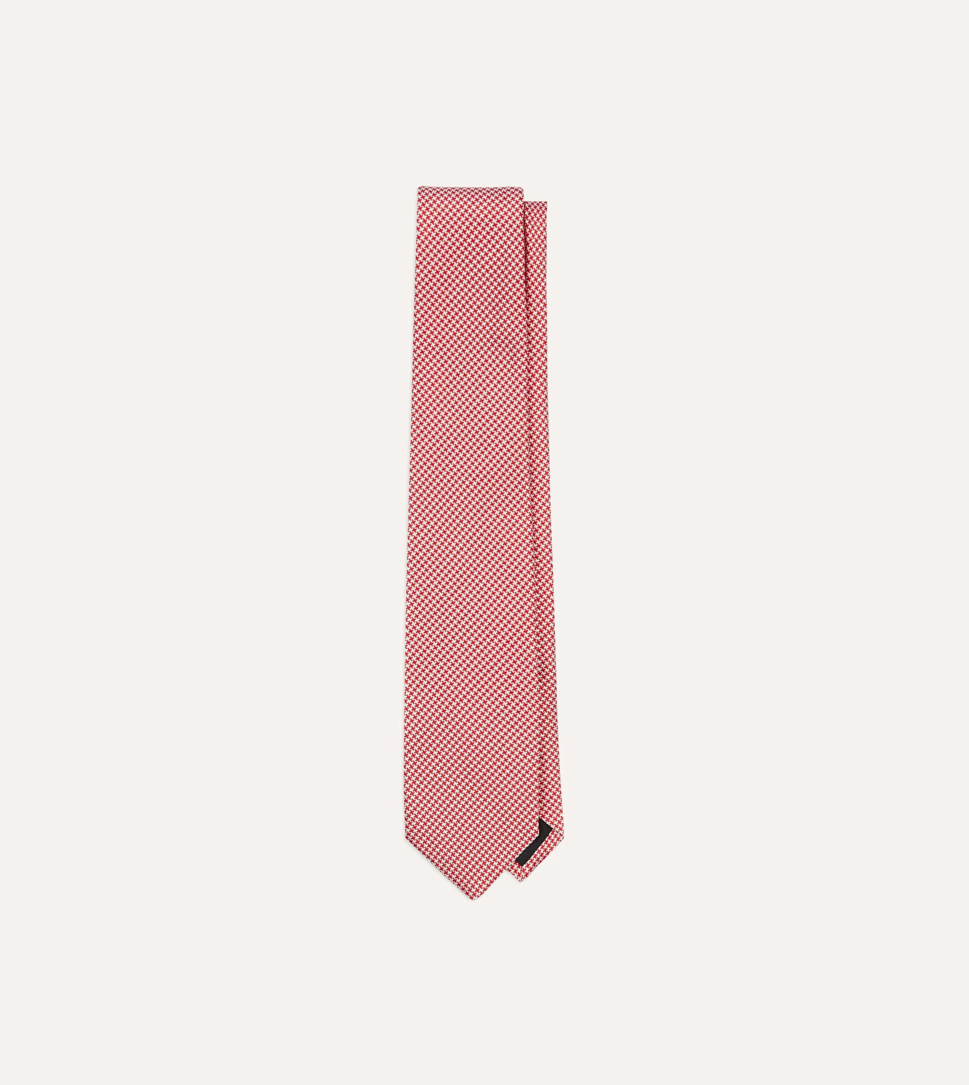 Red Houndstooth Mogador Silk Tipped Tie sold by Drake's London