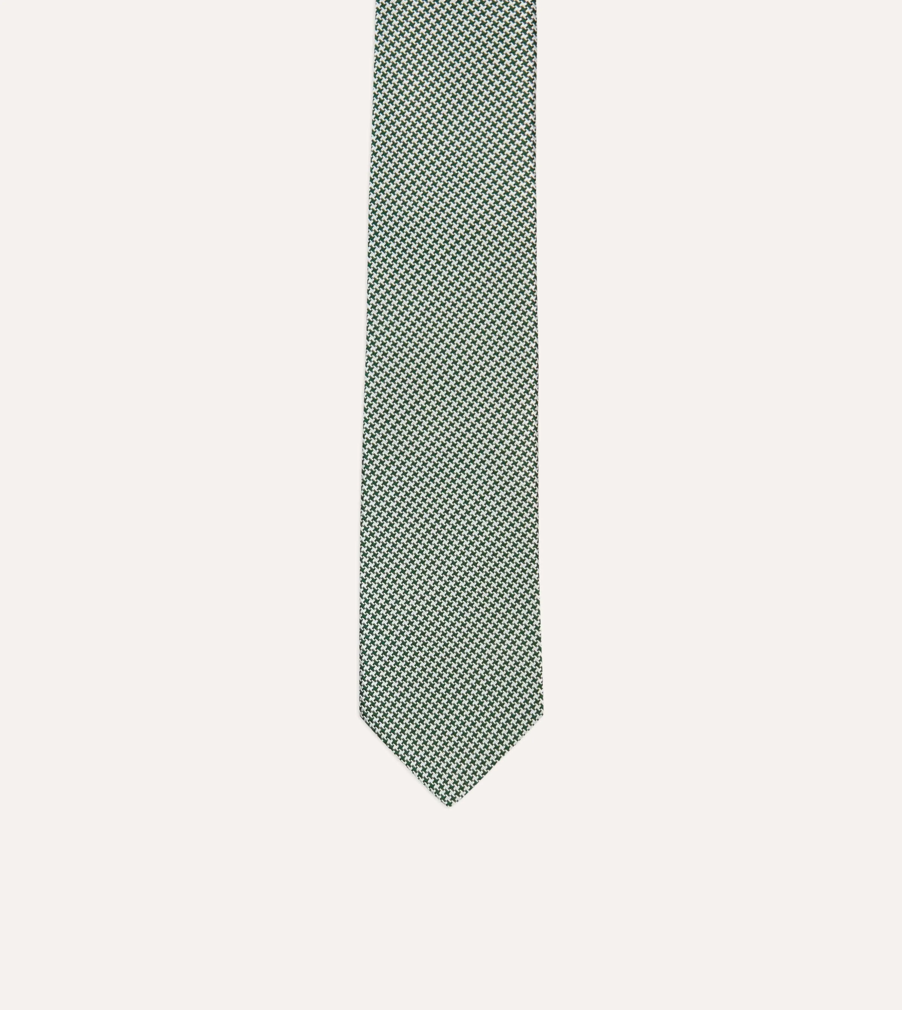 Green Houndstooth Mogador Silk Tipped Tie sold by Drake's London product image thumbnail 3
