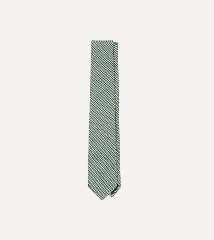 Green Houndstooth Mogador Silk Tipped Tie made by Drake's London
