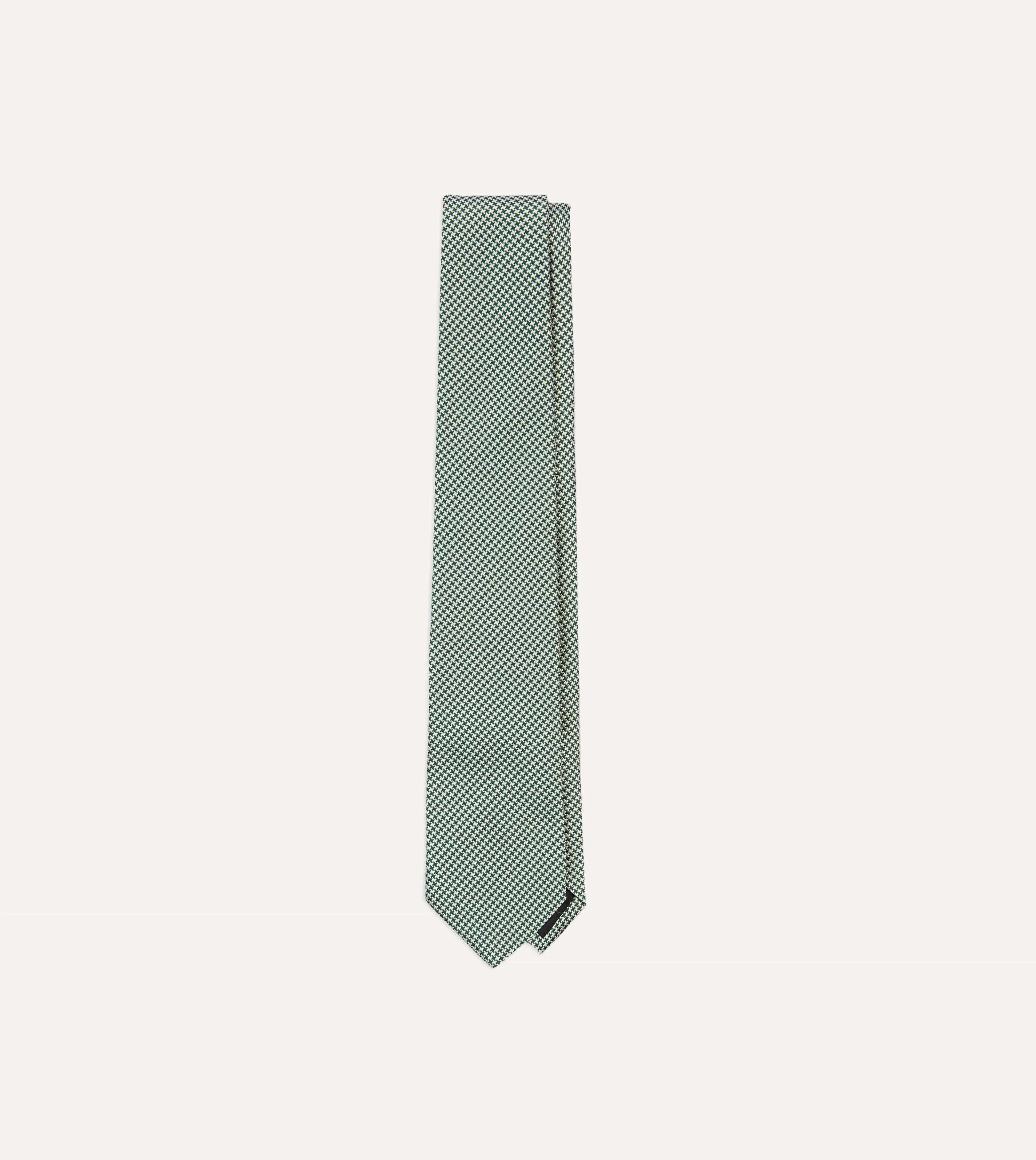 Green Houndstooth Mogador Silk Tipped Tie sold by Drake's London