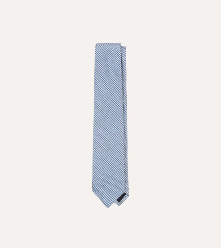 Blue Houndstooth Mogador Silk Tipped Tie made by Drake's London