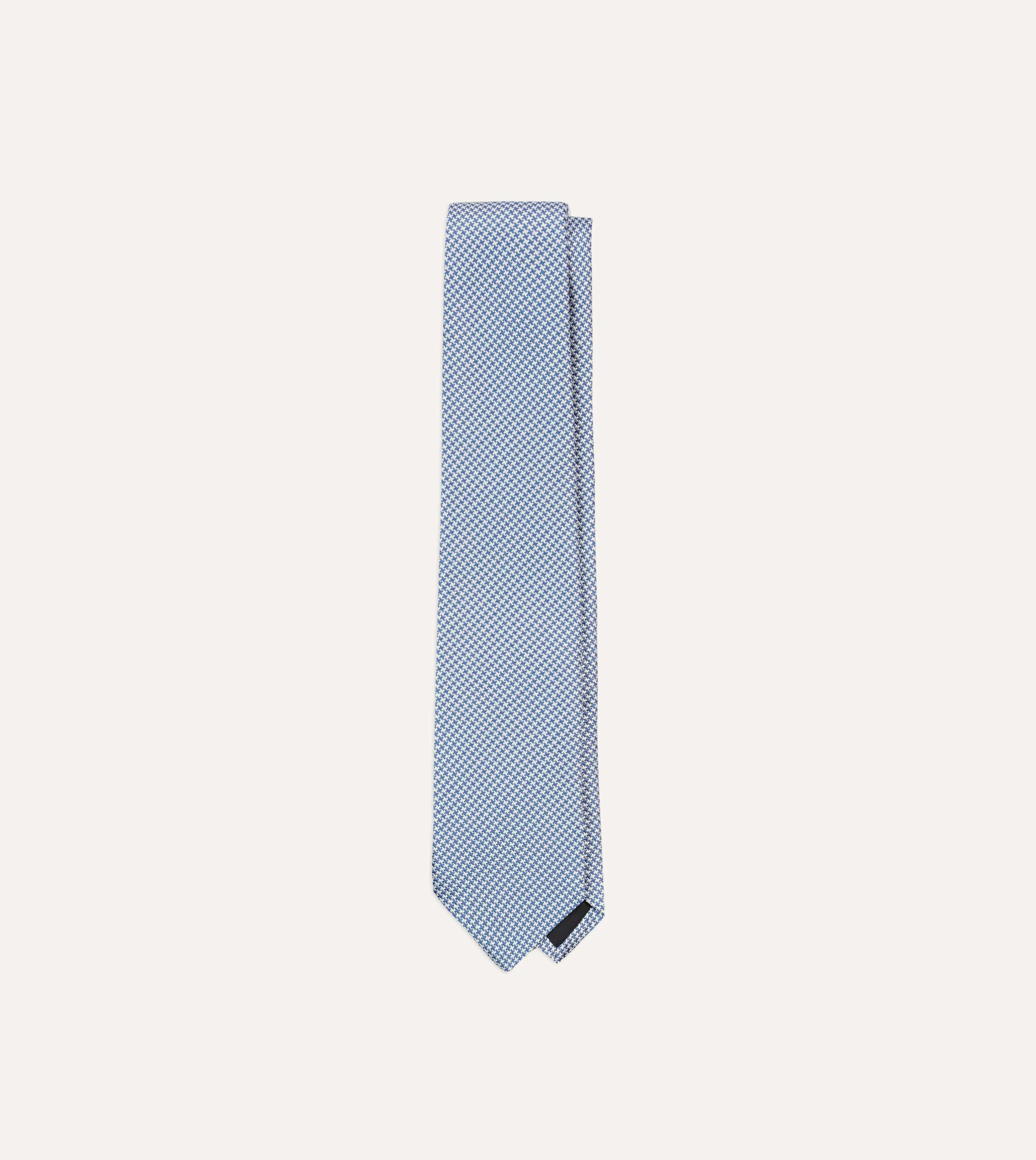 Blue Houndstooth Mogador Silk Tipped Tie sold by Drake's London
