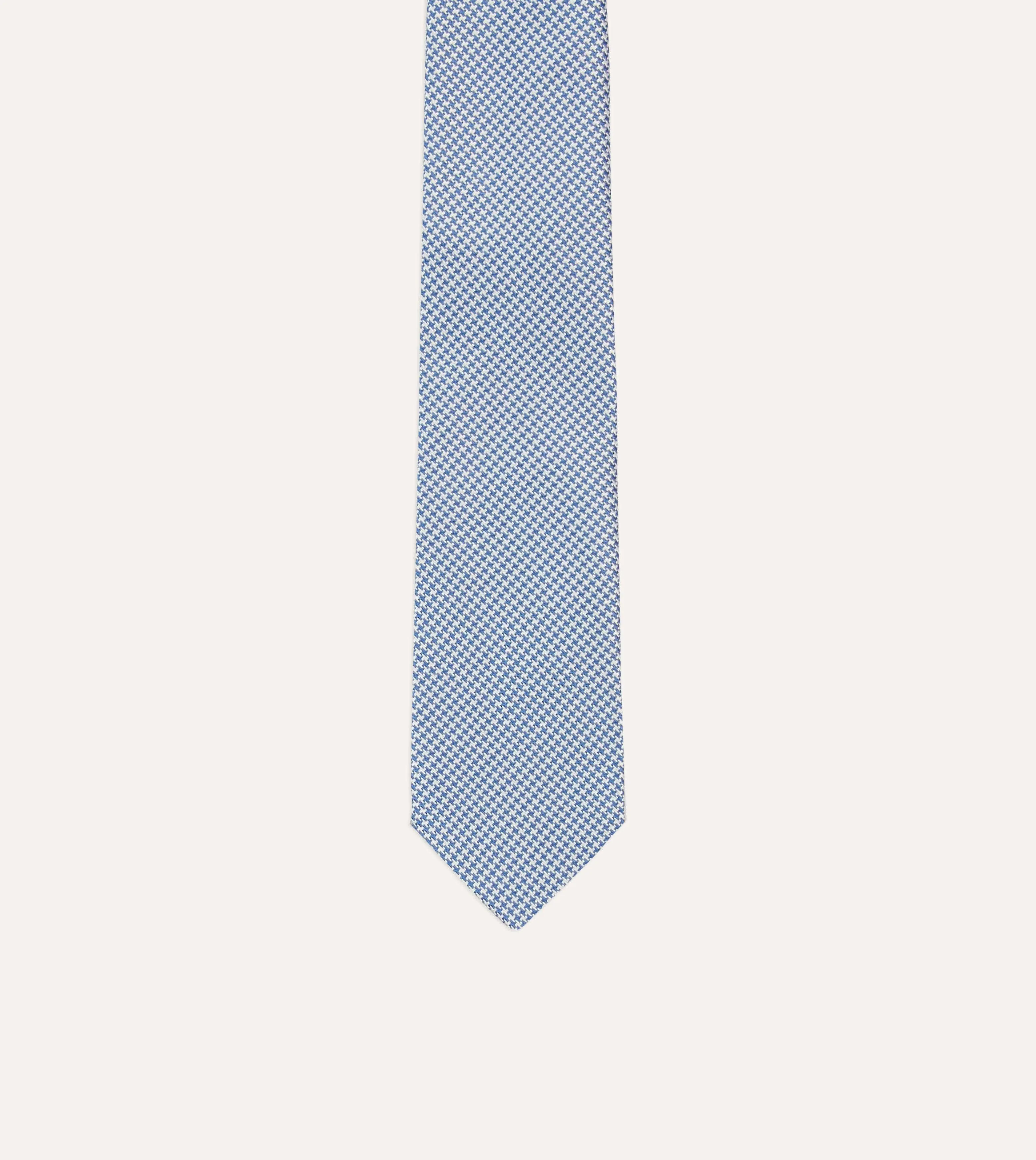 Blue Houndstooth Mogador Silk Tipped Tie sold by Drake's London product image thumbnail 3