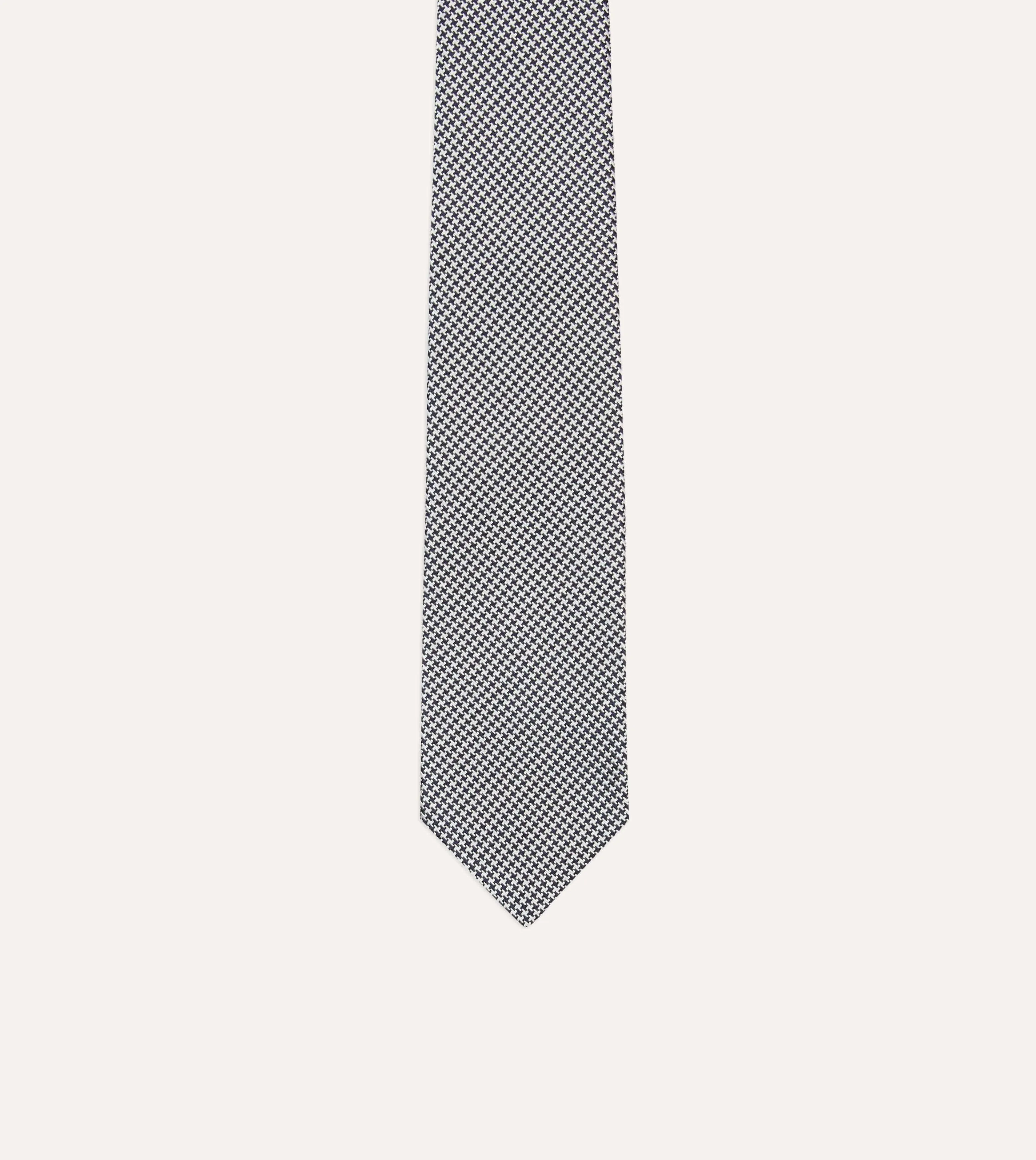 Navy Houndstooth Mogador Silk Tipped Tie sold by Drake's London product image thumbnail 3