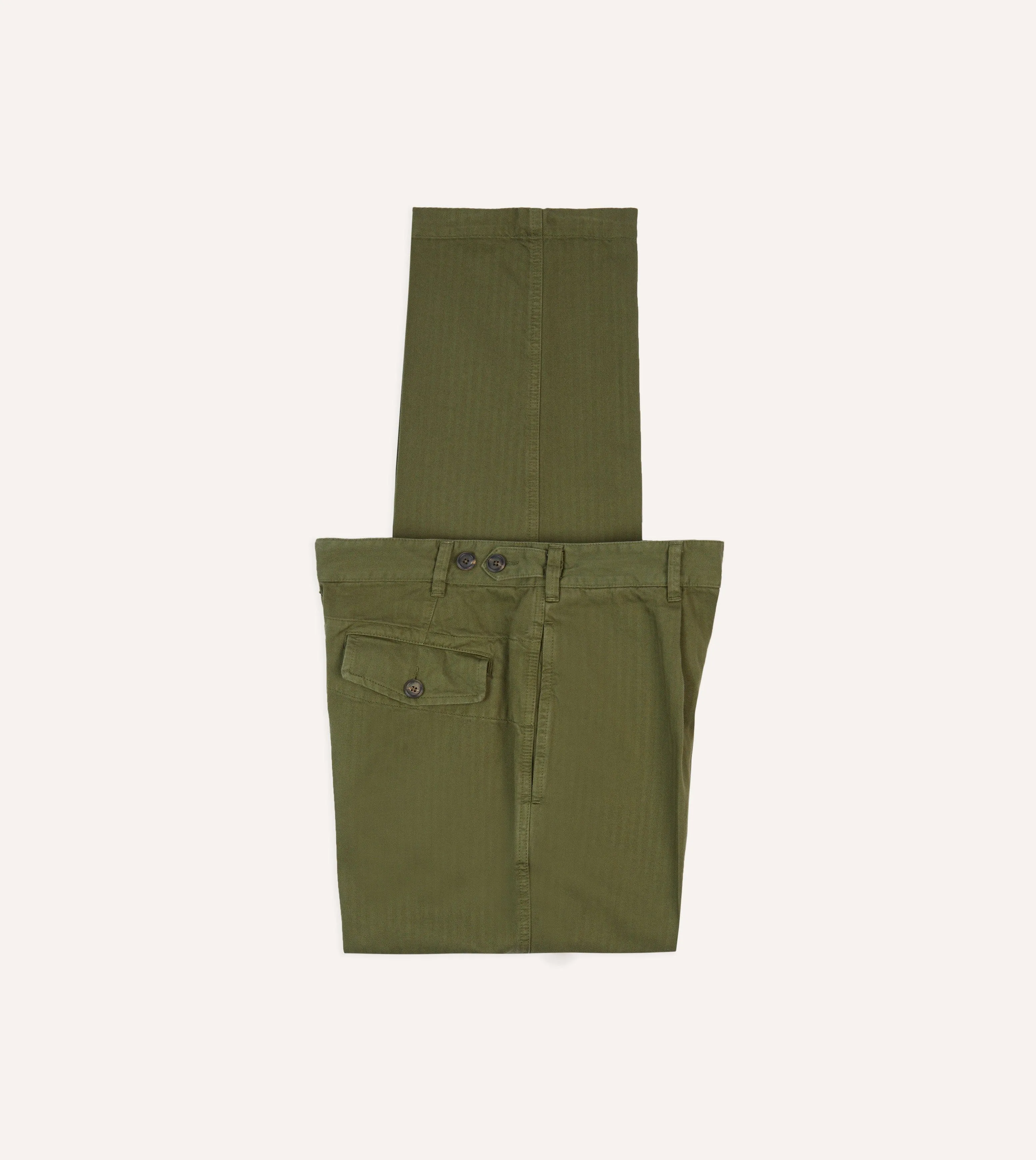 Olive Herringbone Cotton Games Trousers sold by Drake's London