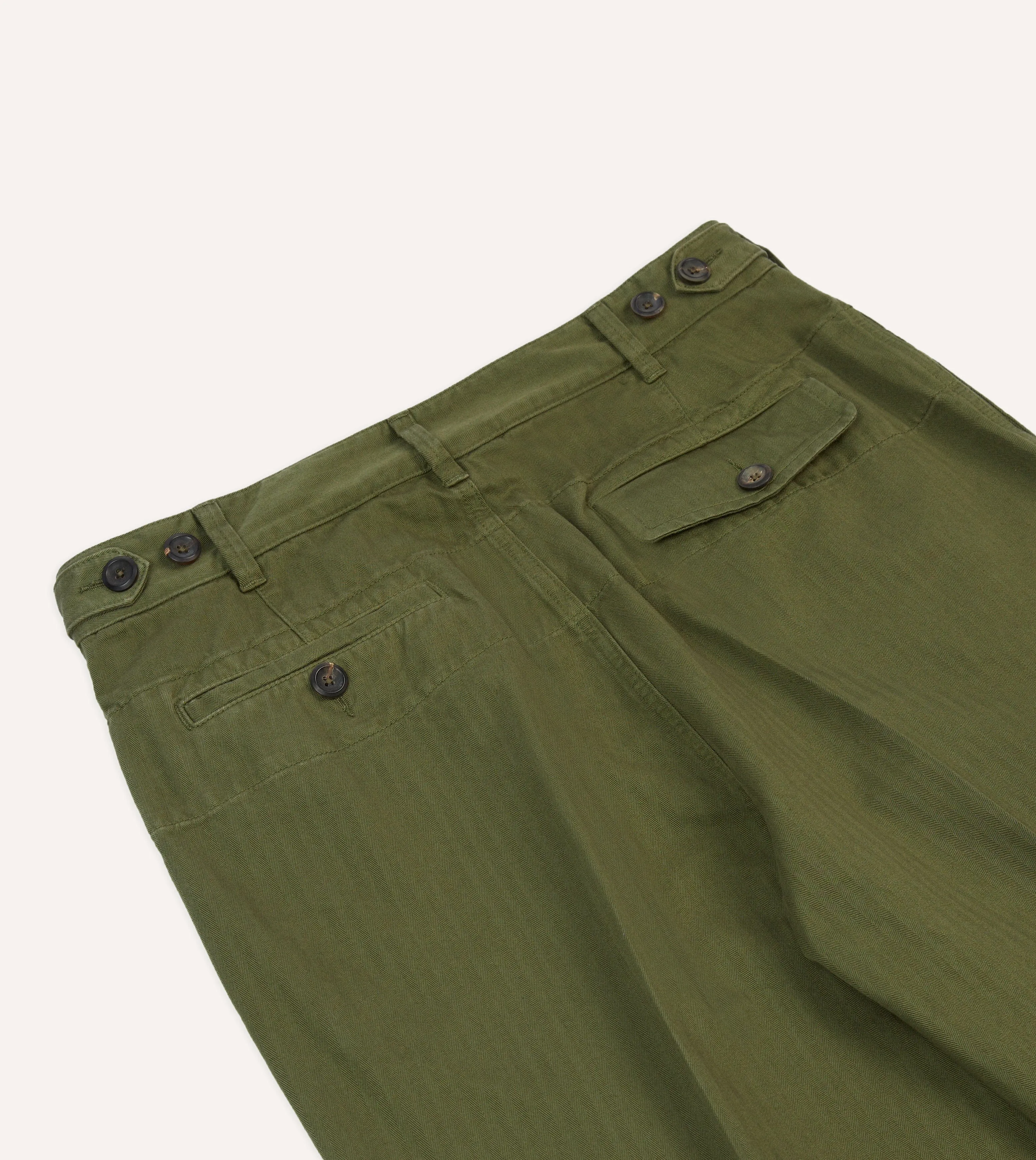 Olive Herringbone Cotton Games Trousers sold by Drake's London product image thumbnail 5