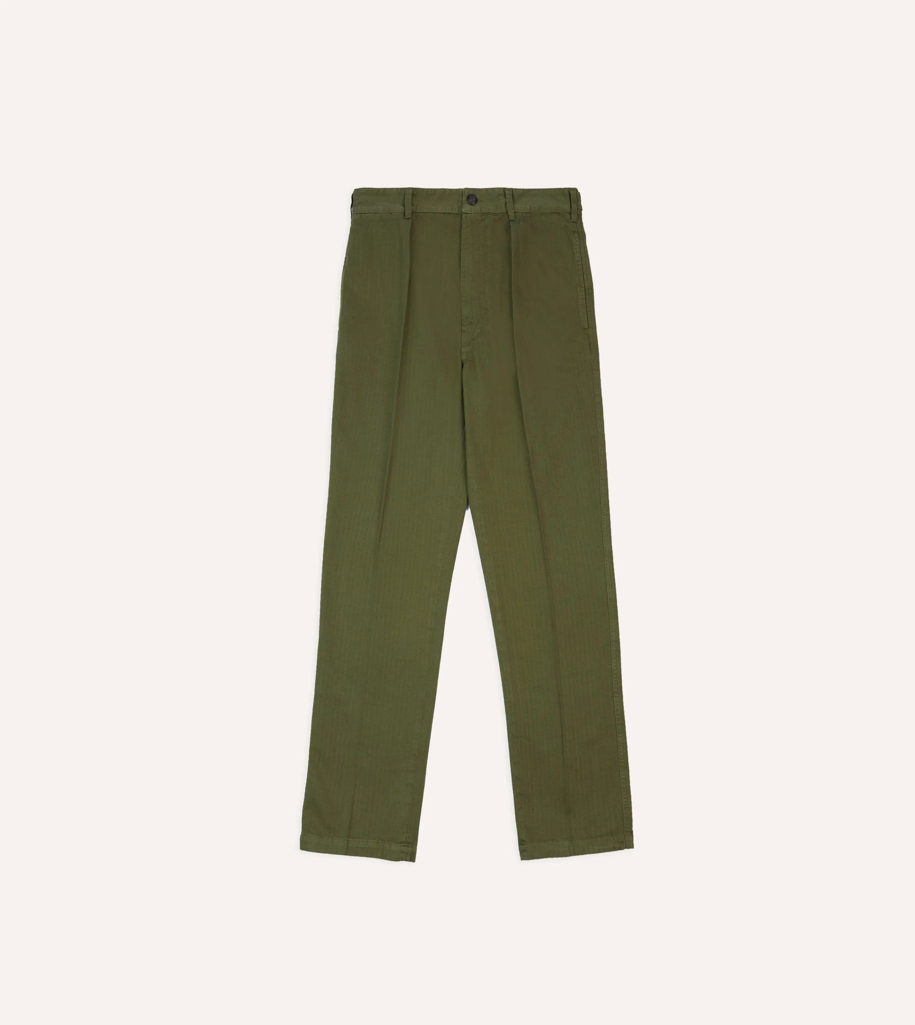 Olive Herringbone Cotton Games Trousers sold by Drake's London product image thumbnail 3