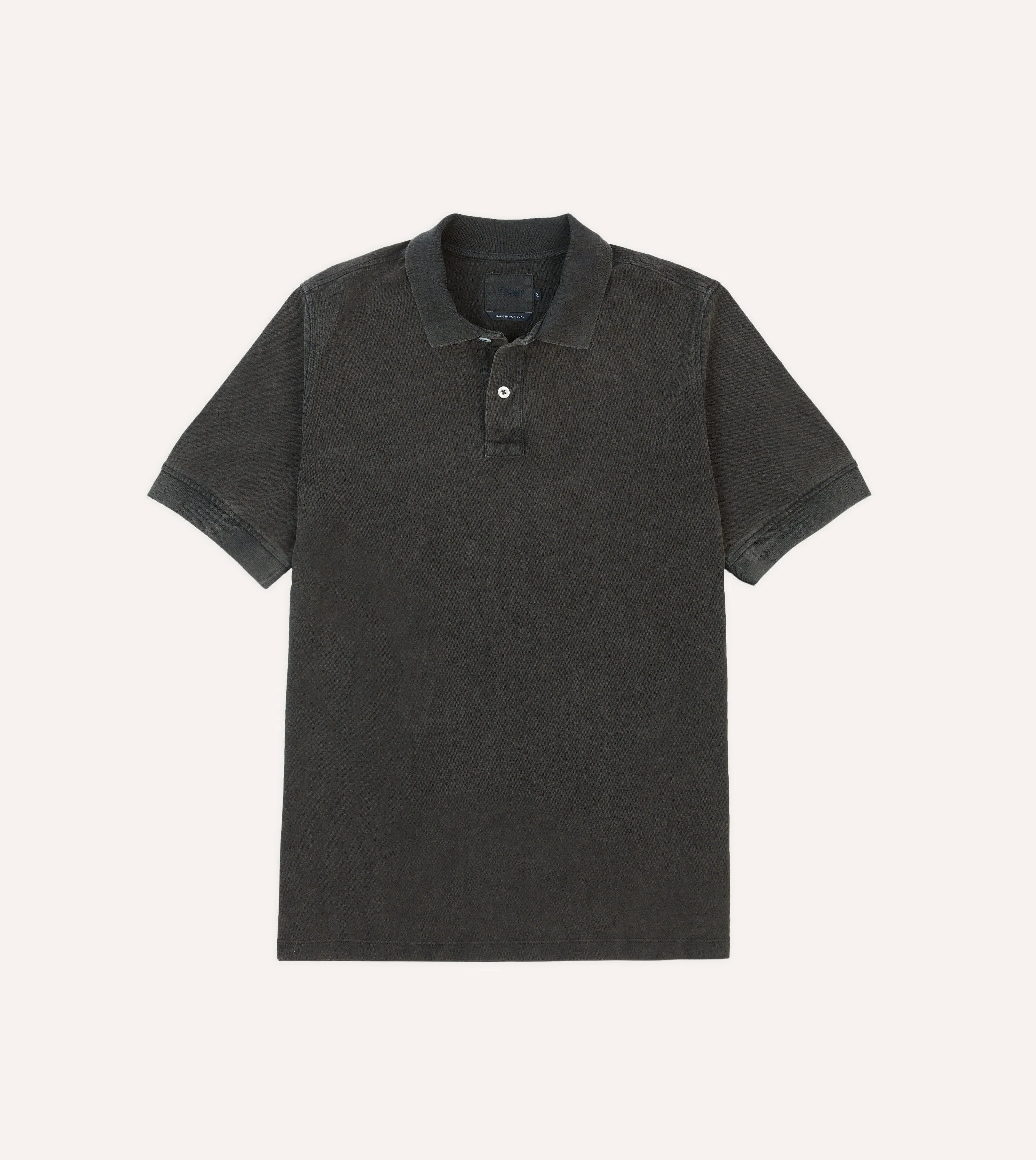 Washed Black Piqué Cotton Polo Shirt sold by Drake's London