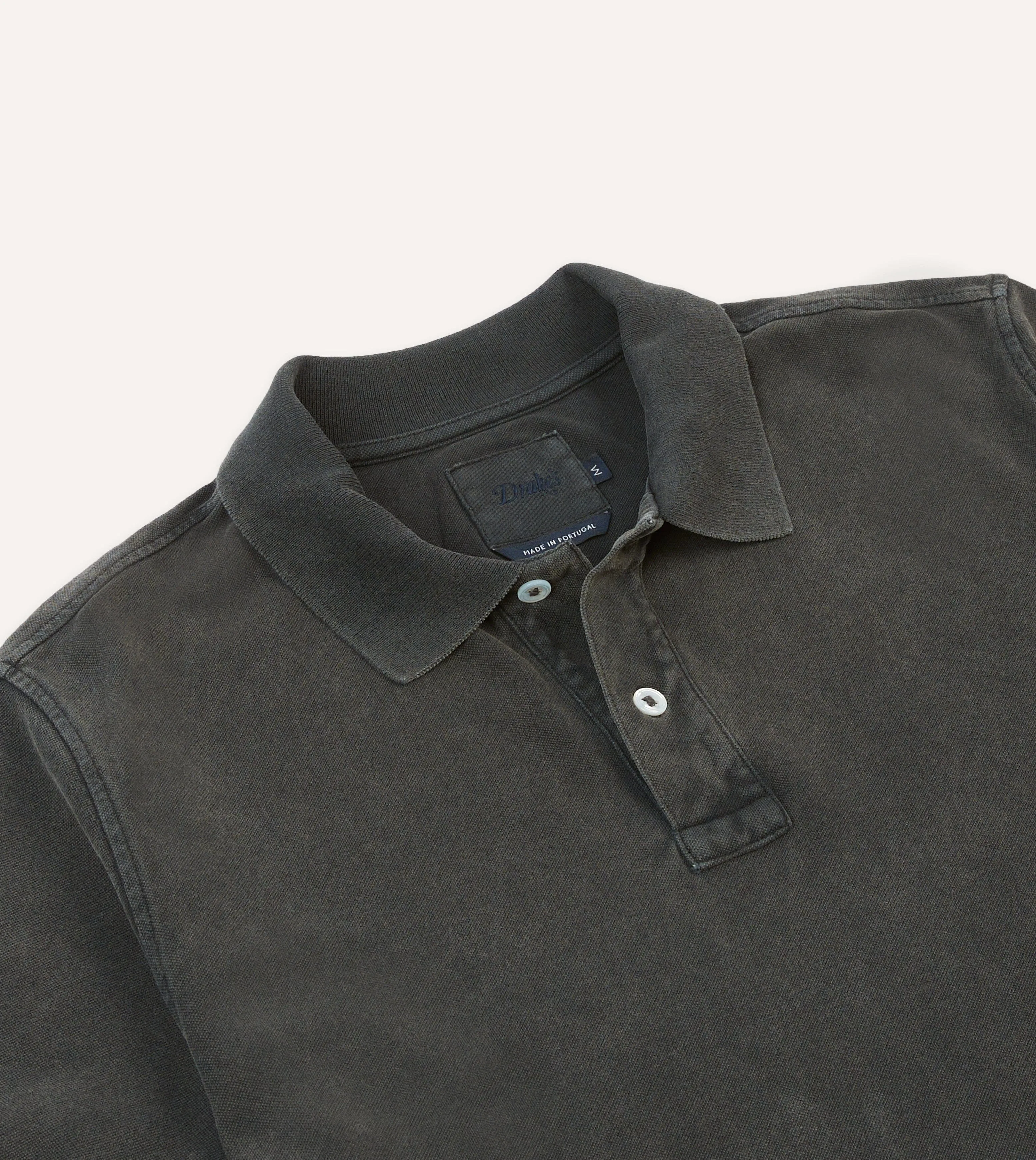 Washed Black Piqué Cotton Polo Shirt sold by Drake's London product image thumbnail 3