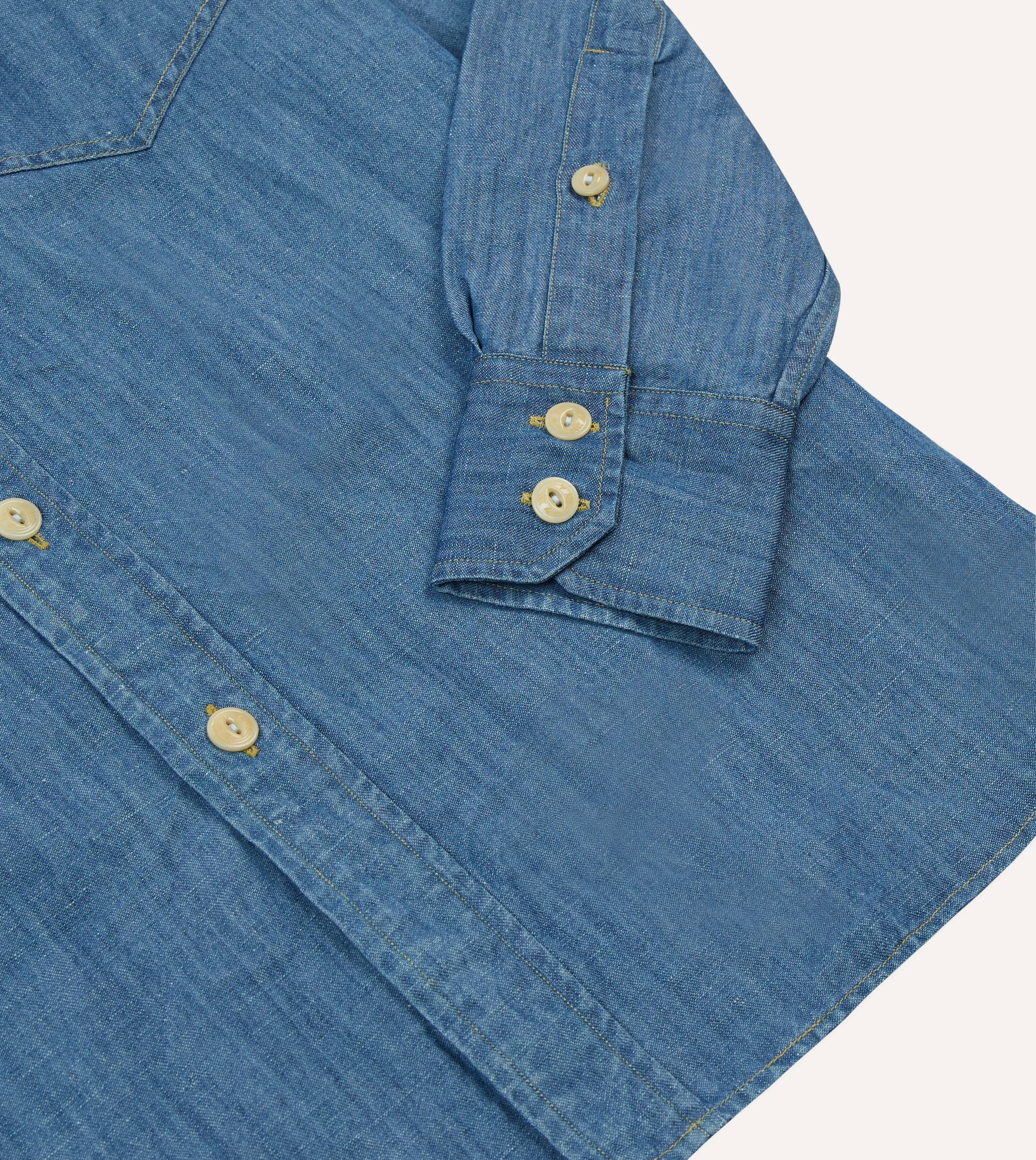 Stone Wash Cotton-Linen Long Point Collar Work Shirt sold by Drake's London product image thumbnail 5