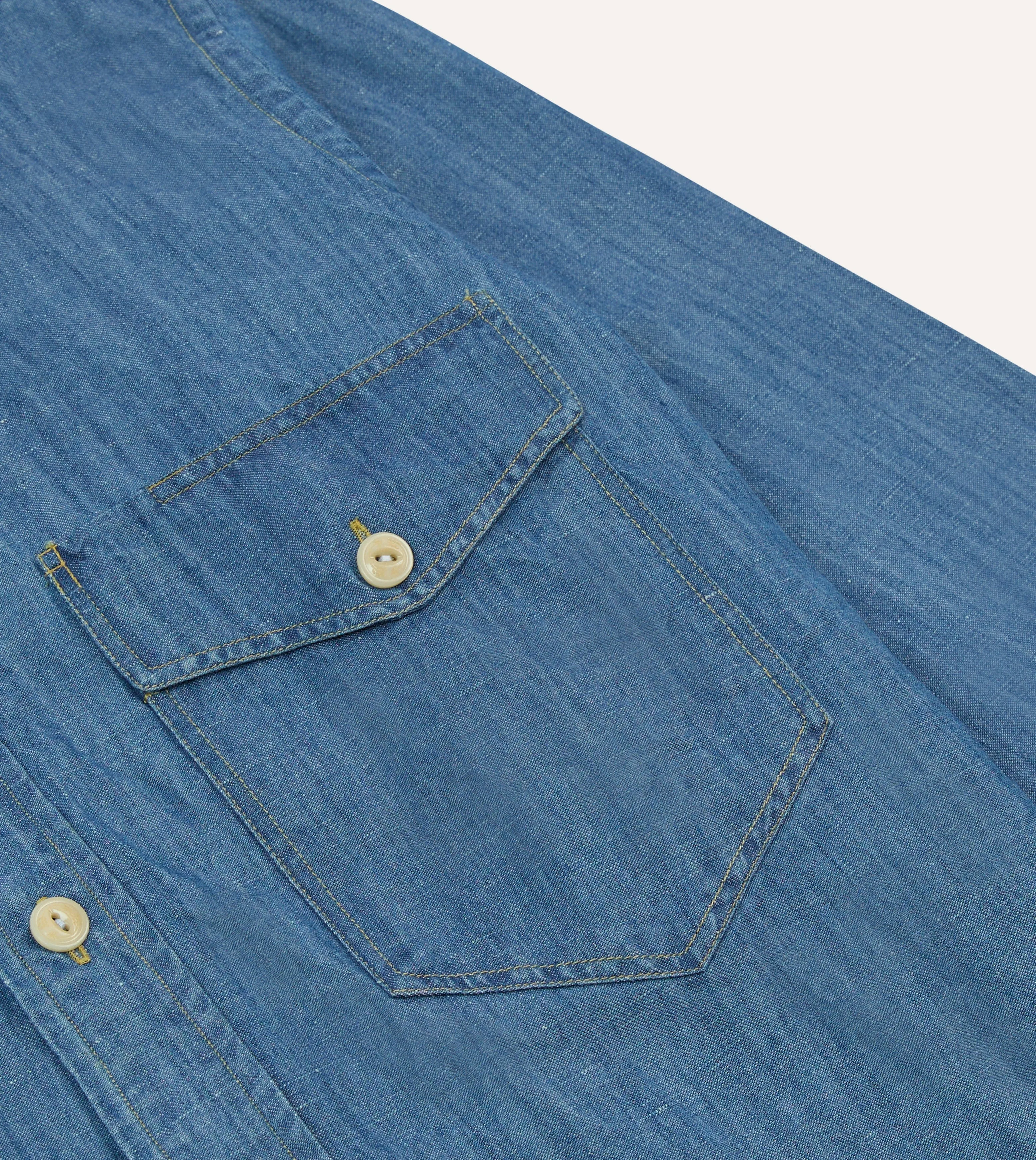 Stone Wash Cotton-Linen Long Point Collar Work Shirt sold by Drake's London product image thumbnail 4