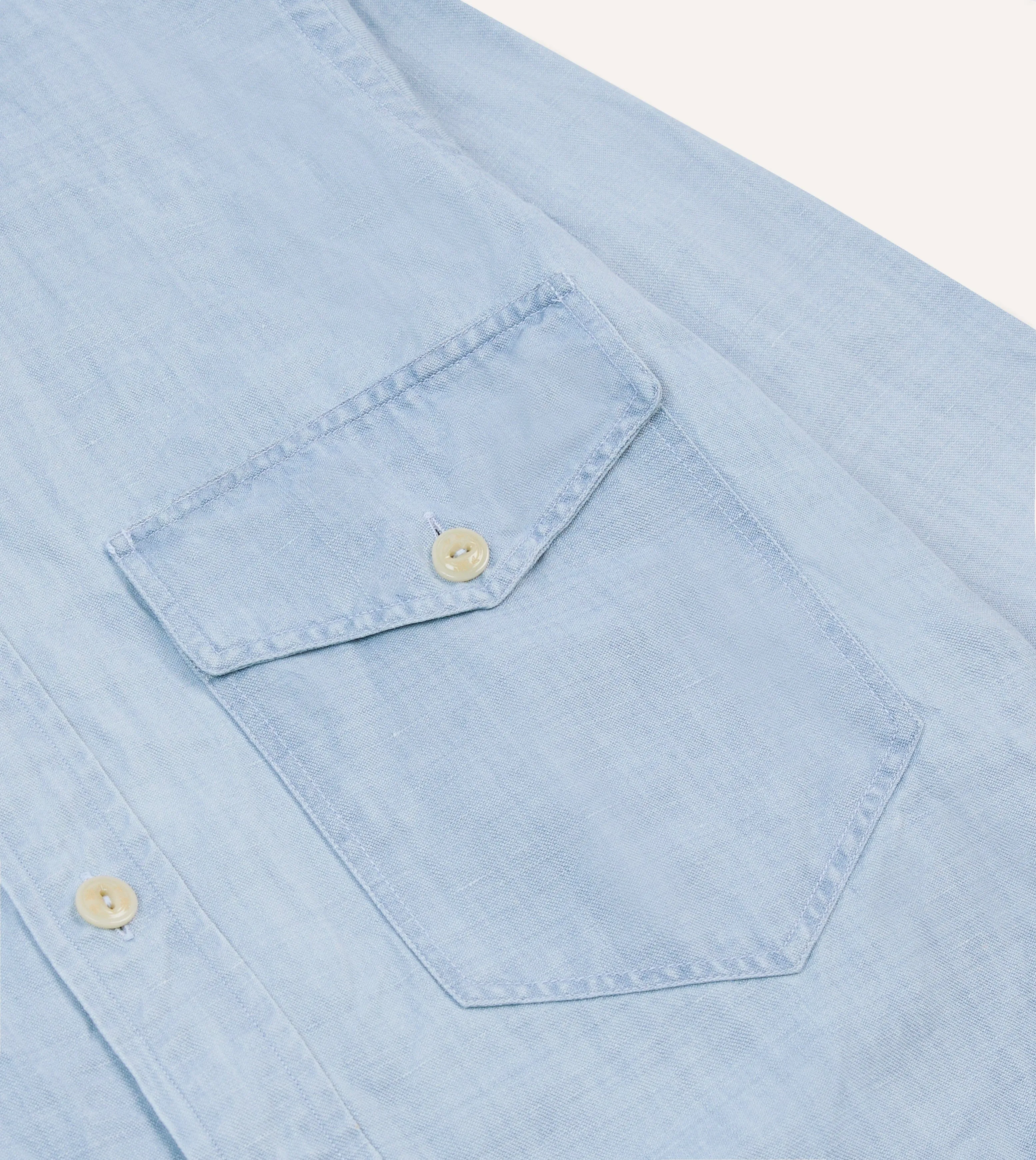 Bleach Wash Cotton-Linen Long Point Collar Work Shirt sold by Drake's London product image thumbnail 4