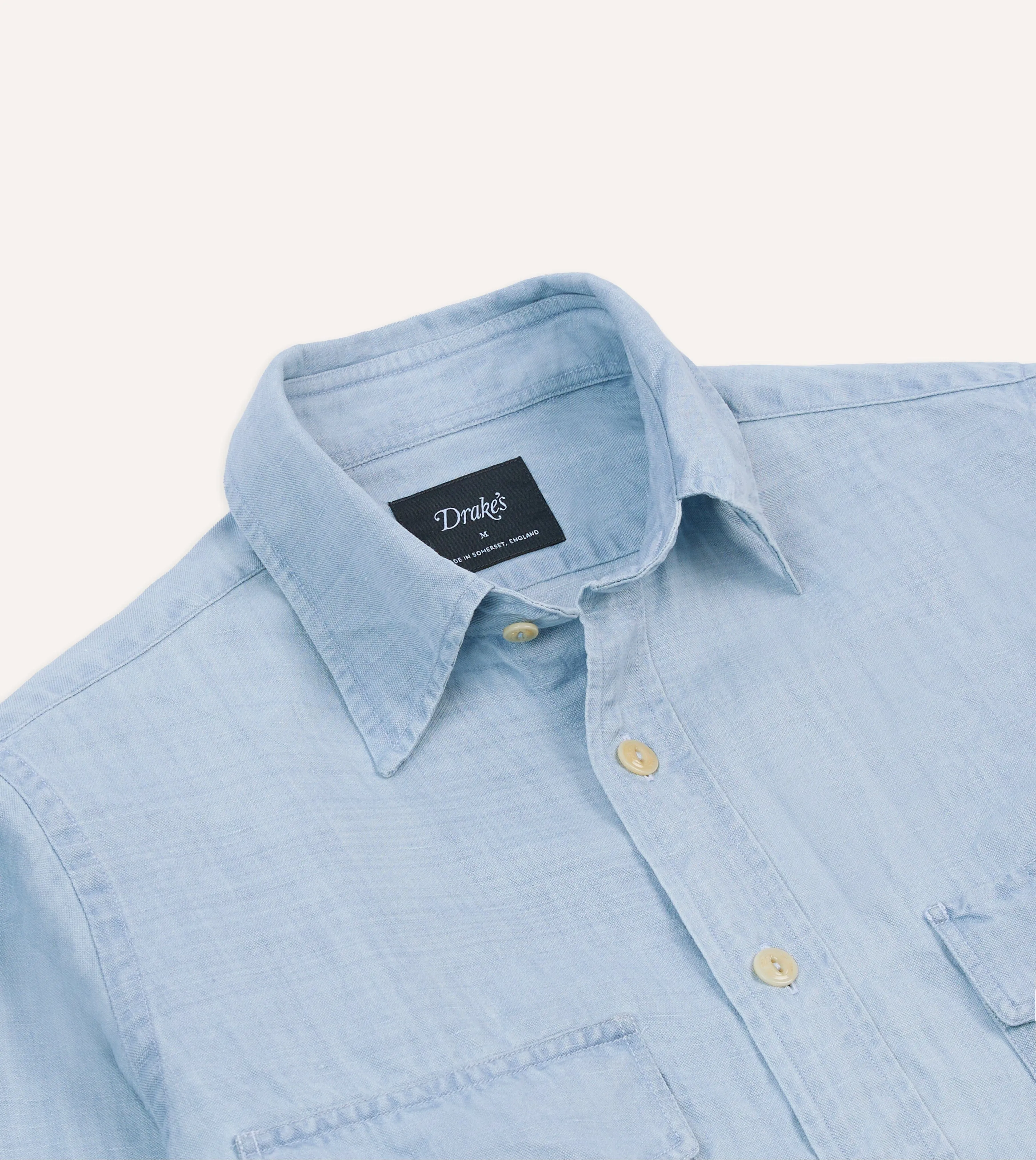 Bleach Wash Cotton-Linen Long Point Collar Work Shirt sold by Drake's London product image thumbnail 3