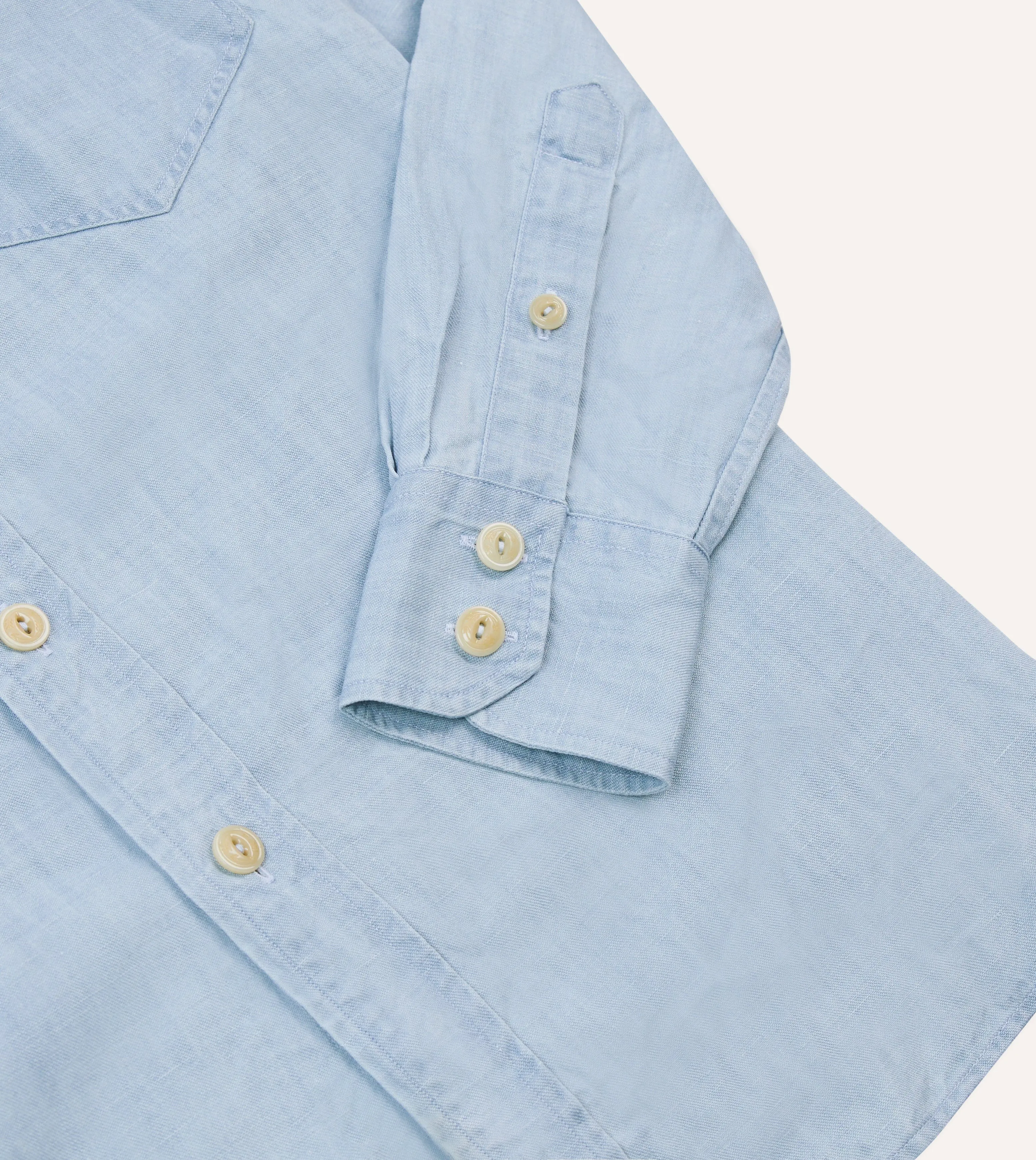 Bleach Wash Cotton-Linen Long Point Collar Work Shirt sold by Drake's London product image thumbnail 5