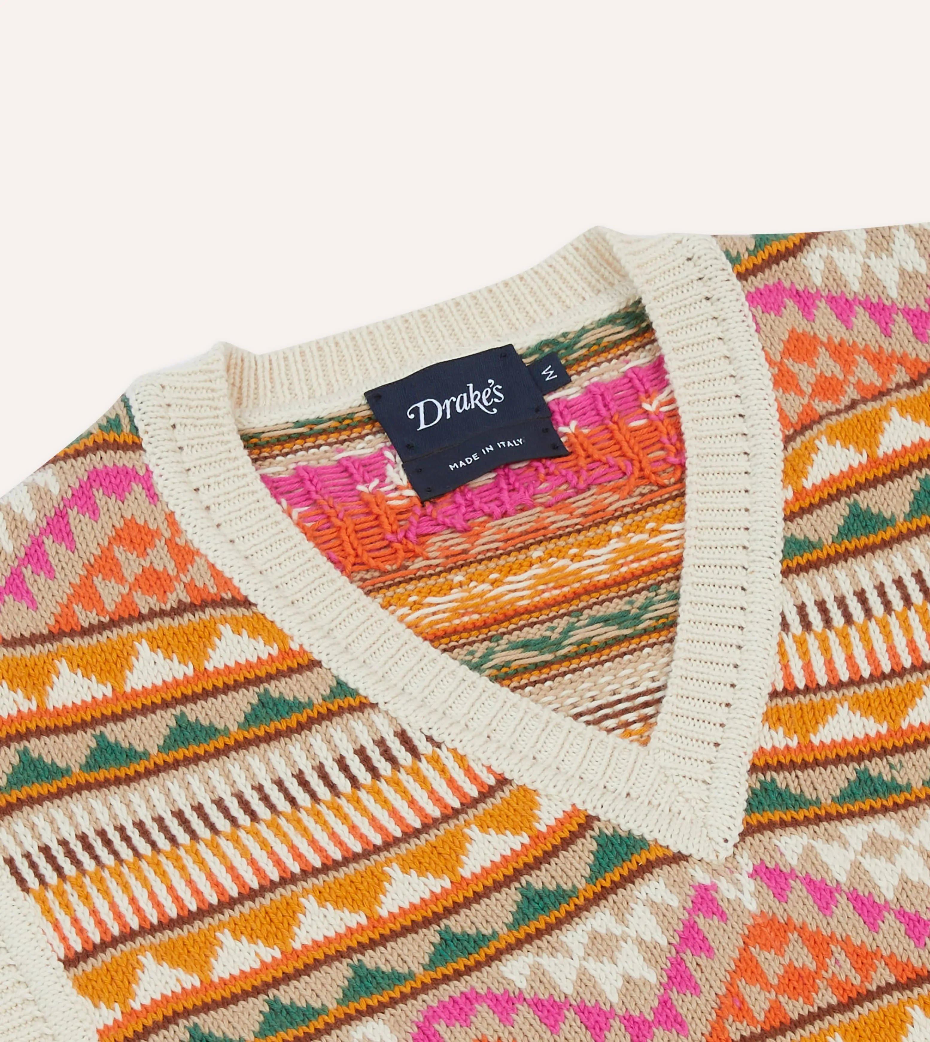 Beige Cotton Cashmere Kilim Knit Vest sold by Drake's London product image thumbnail 3
