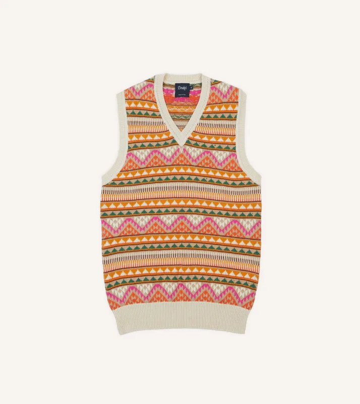 Beige Cotton Cashmere Kilim Knit Vest sold by Drake's London