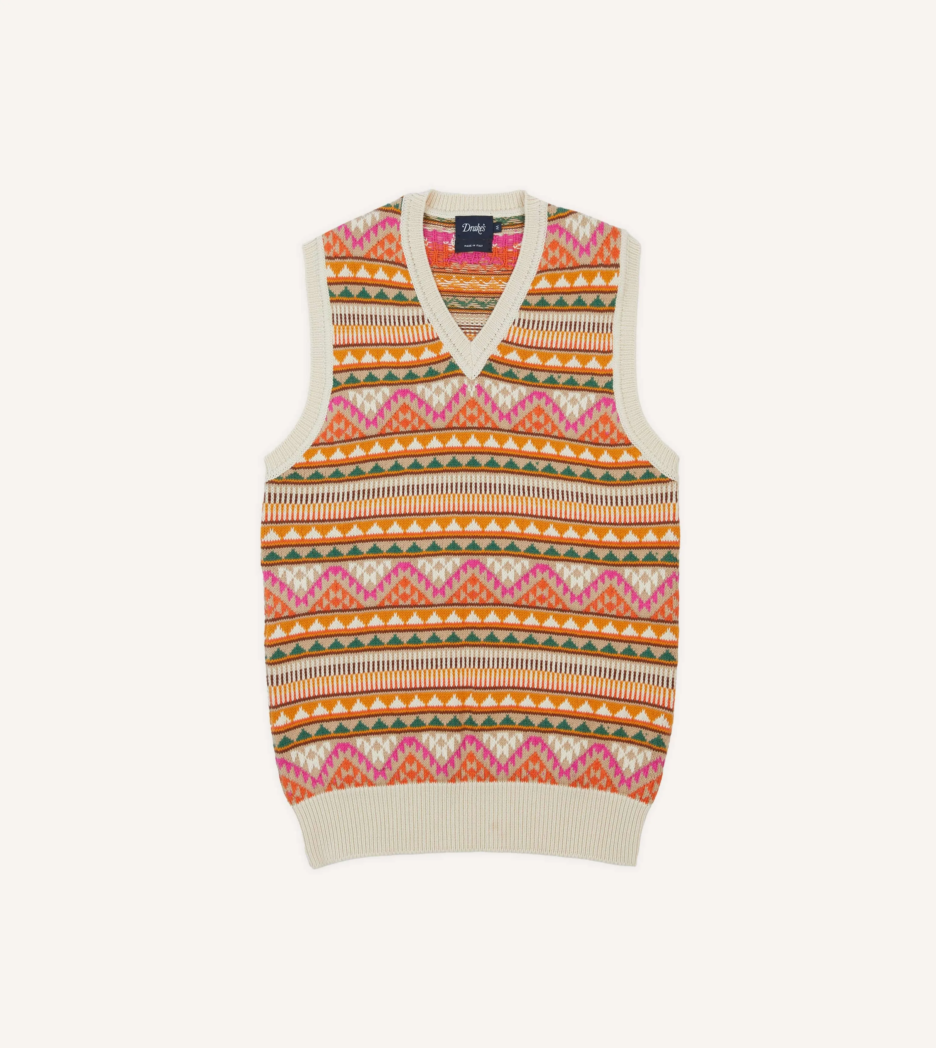 Beige Cotton Cashmere Kilim Knit Vest sold by Drake's London