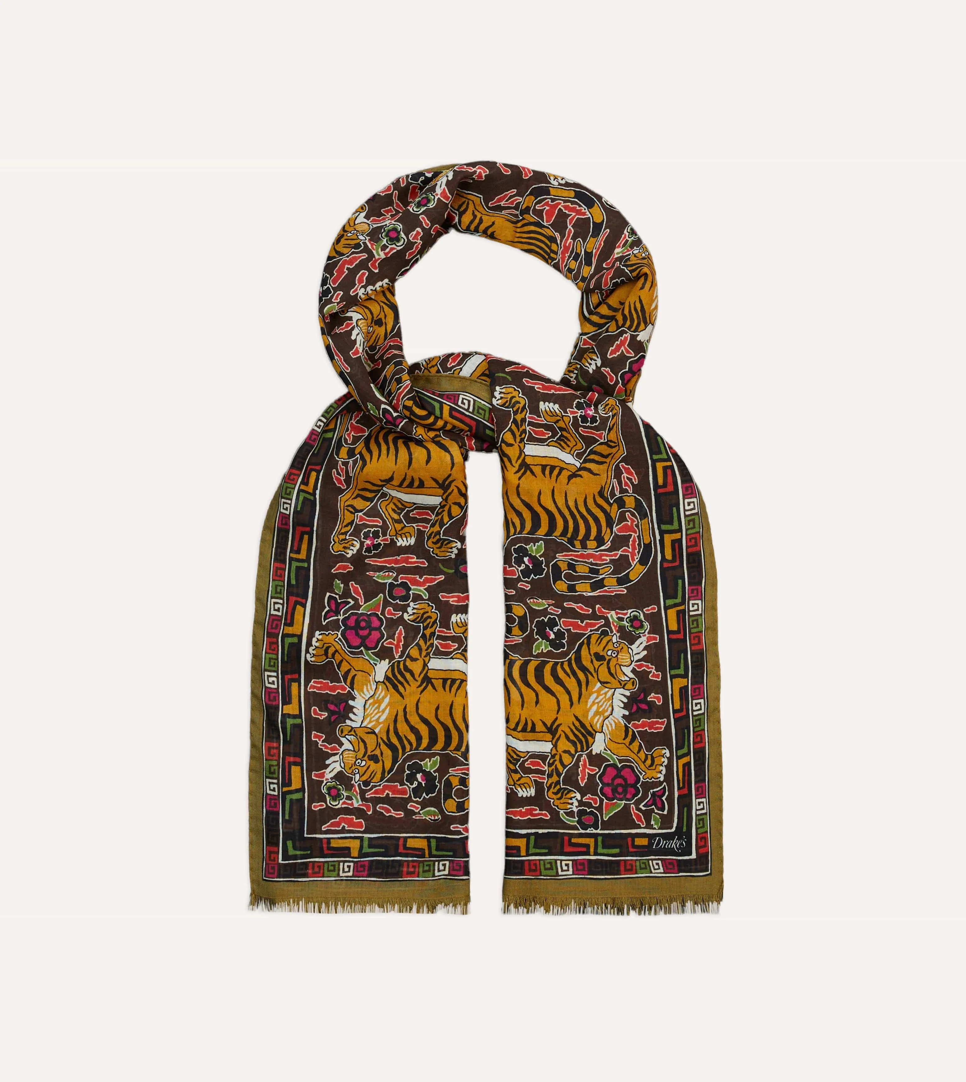 Brown Tiger Print Wool-Silk Scarf sold by Drake's London product image thumbnail 4