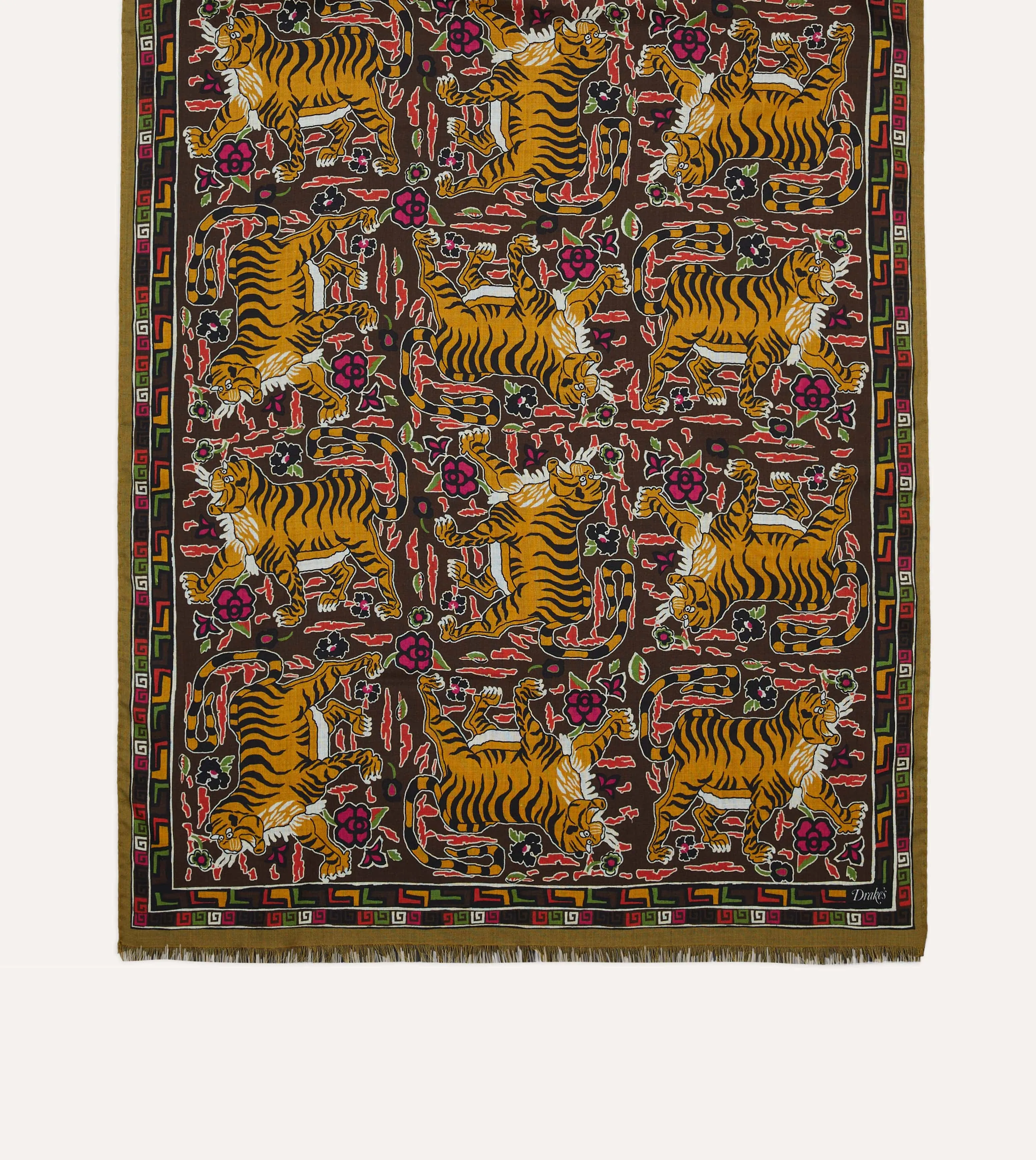Brown Tiger Print Wool-Silk Scarf sold by Drake's London product image thumbnail 3