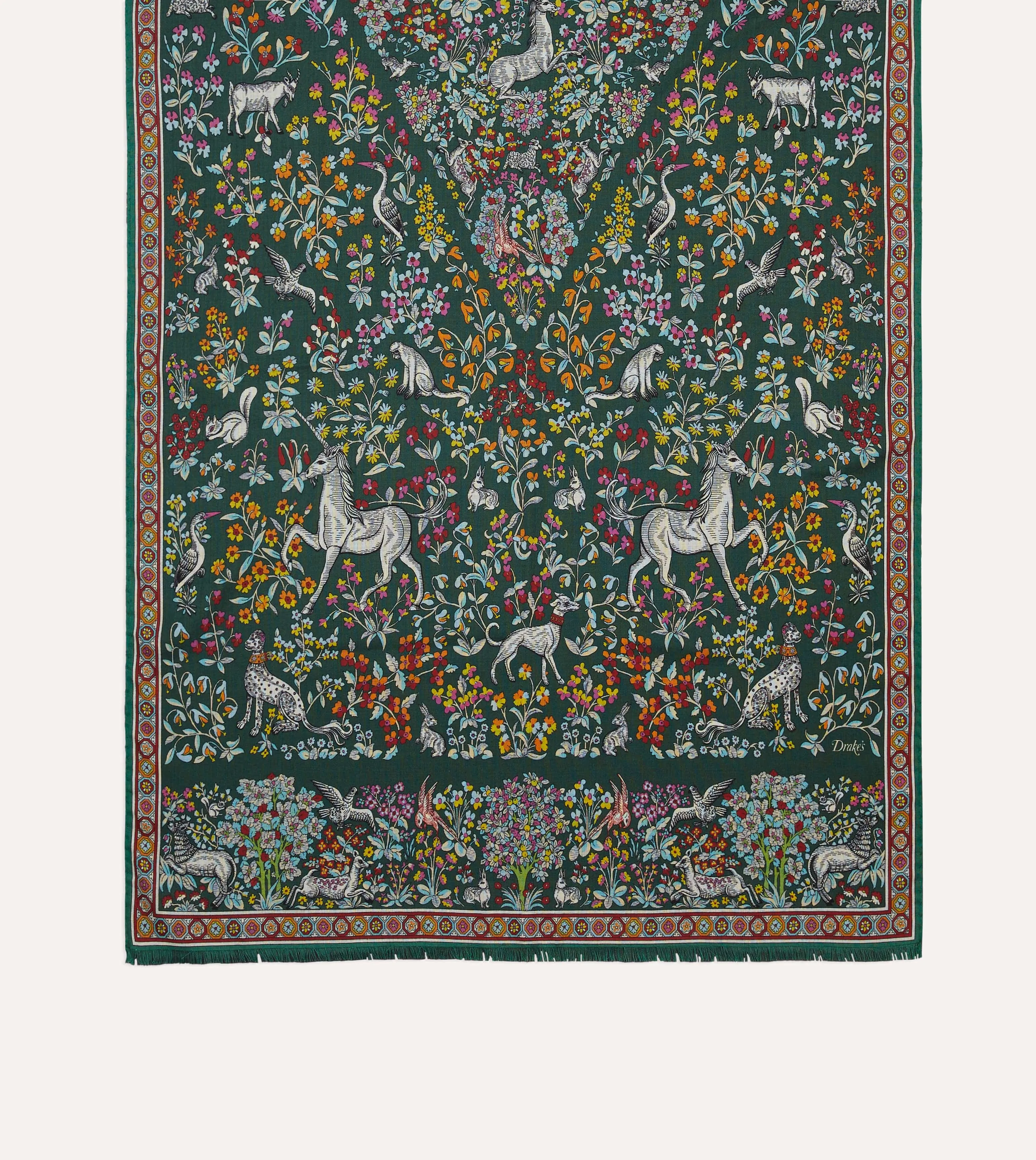 Green Forest Animals Print Wool-Silk Scarf sold by Drake's London product image thumbnail 3