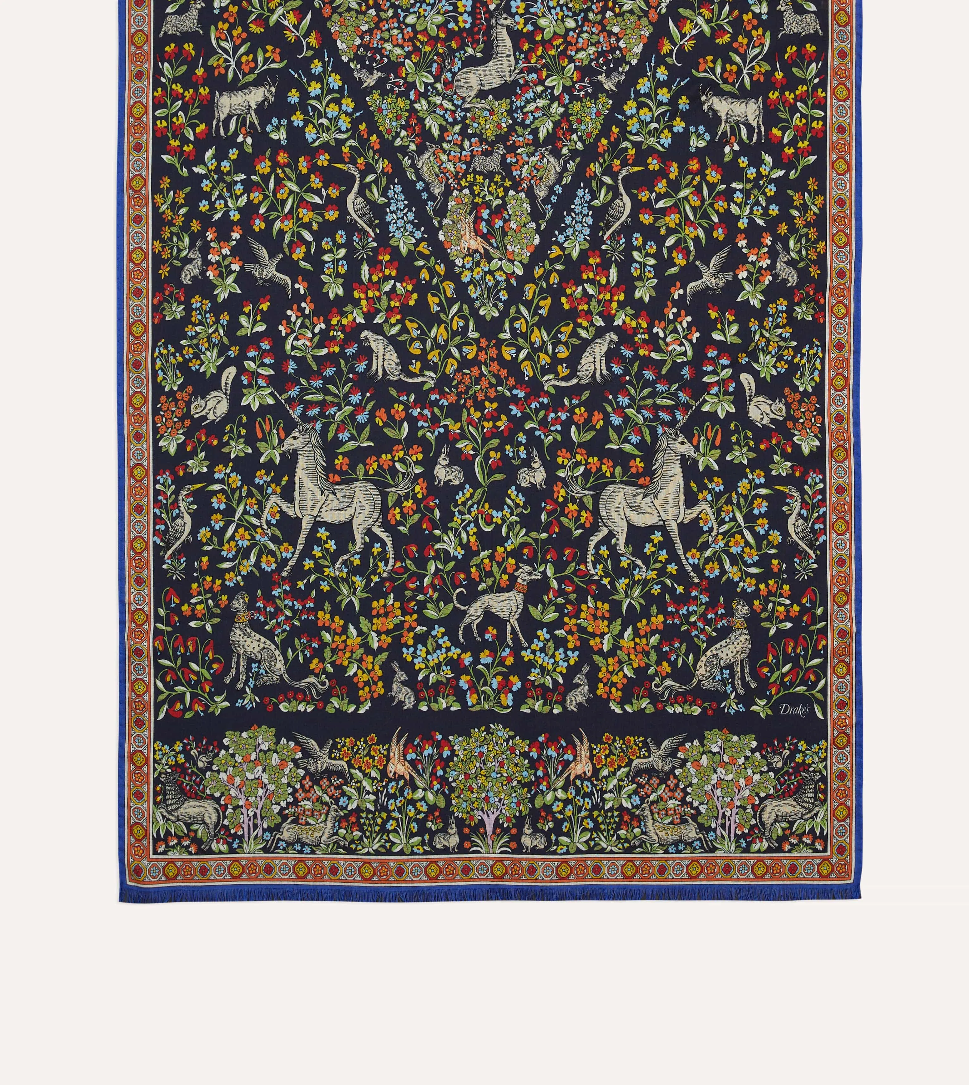 Navy Forest Animals Print Wool-Silk Scarf sold by Drake's London product image thumbnail 3