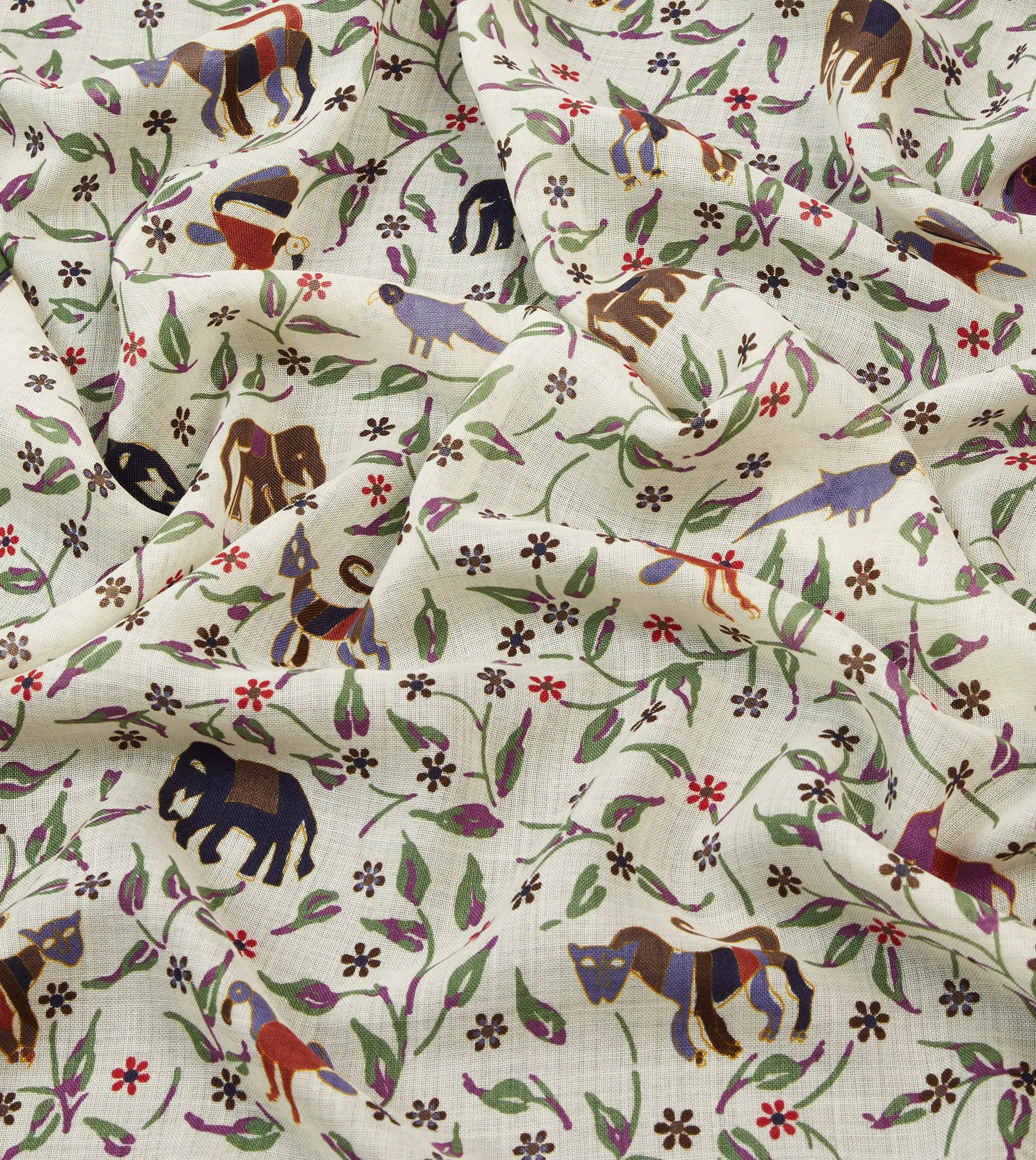 Ecru Elephants and Flowers Print Wool-Silk Scarf sold by Drake's London product image thumbnail 2