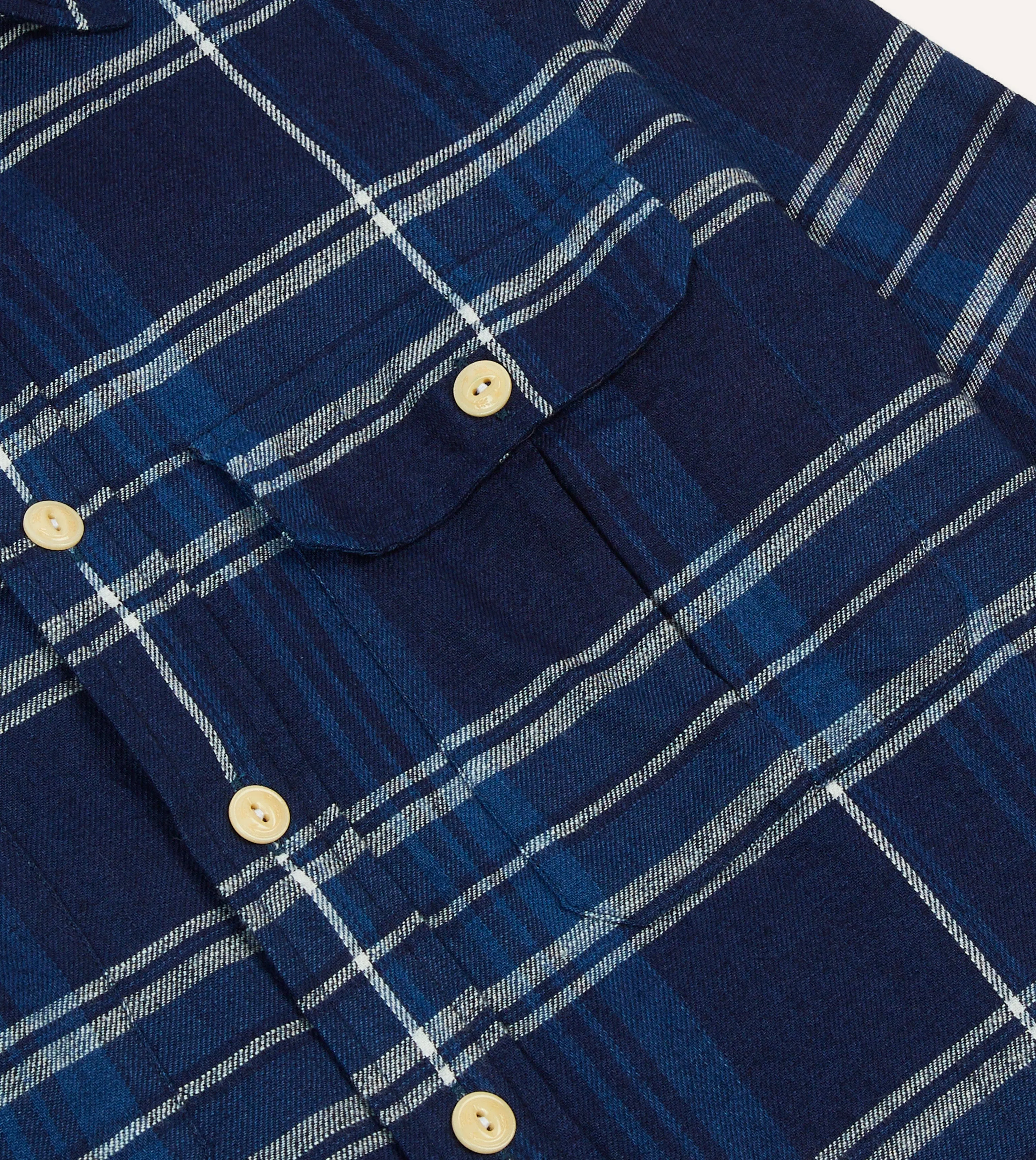 Blue Check Cotton Long Point Collar Work Shirt sold by Drake's London product image thumbnail 4