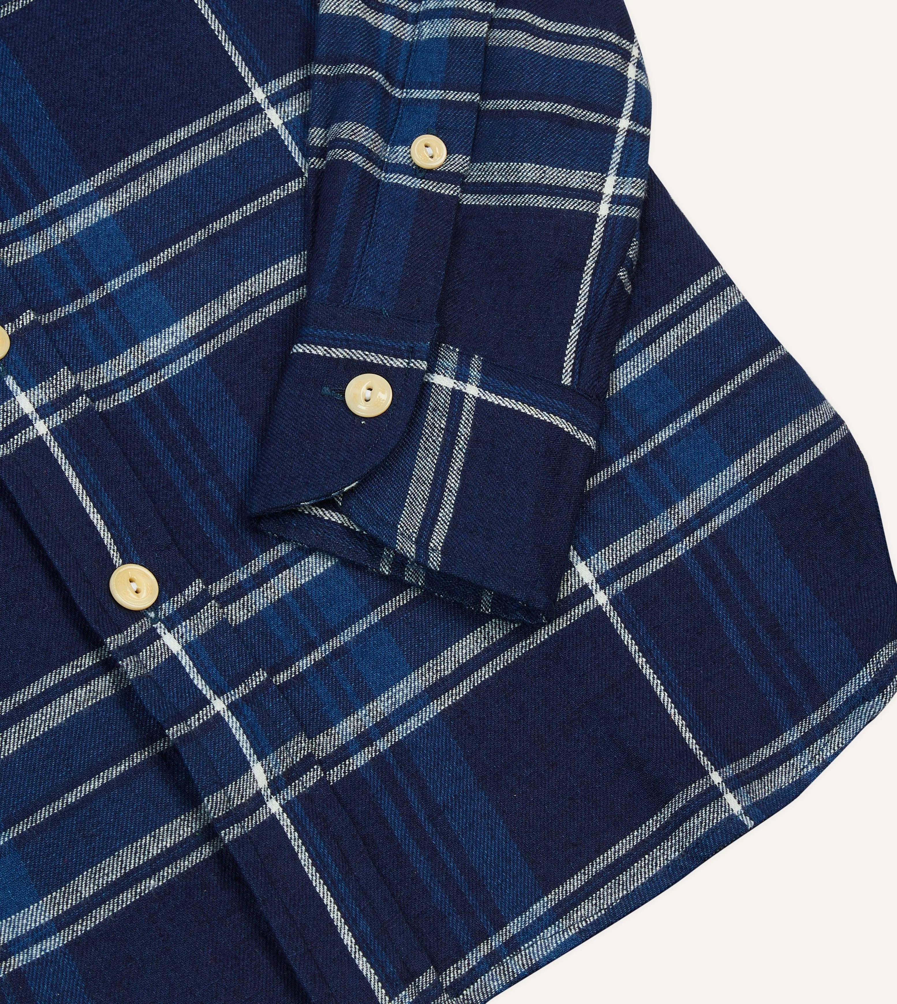 Blue Check Cotton Long Point Collar Work Shirt sold by Drake's London product image thumbnail 5