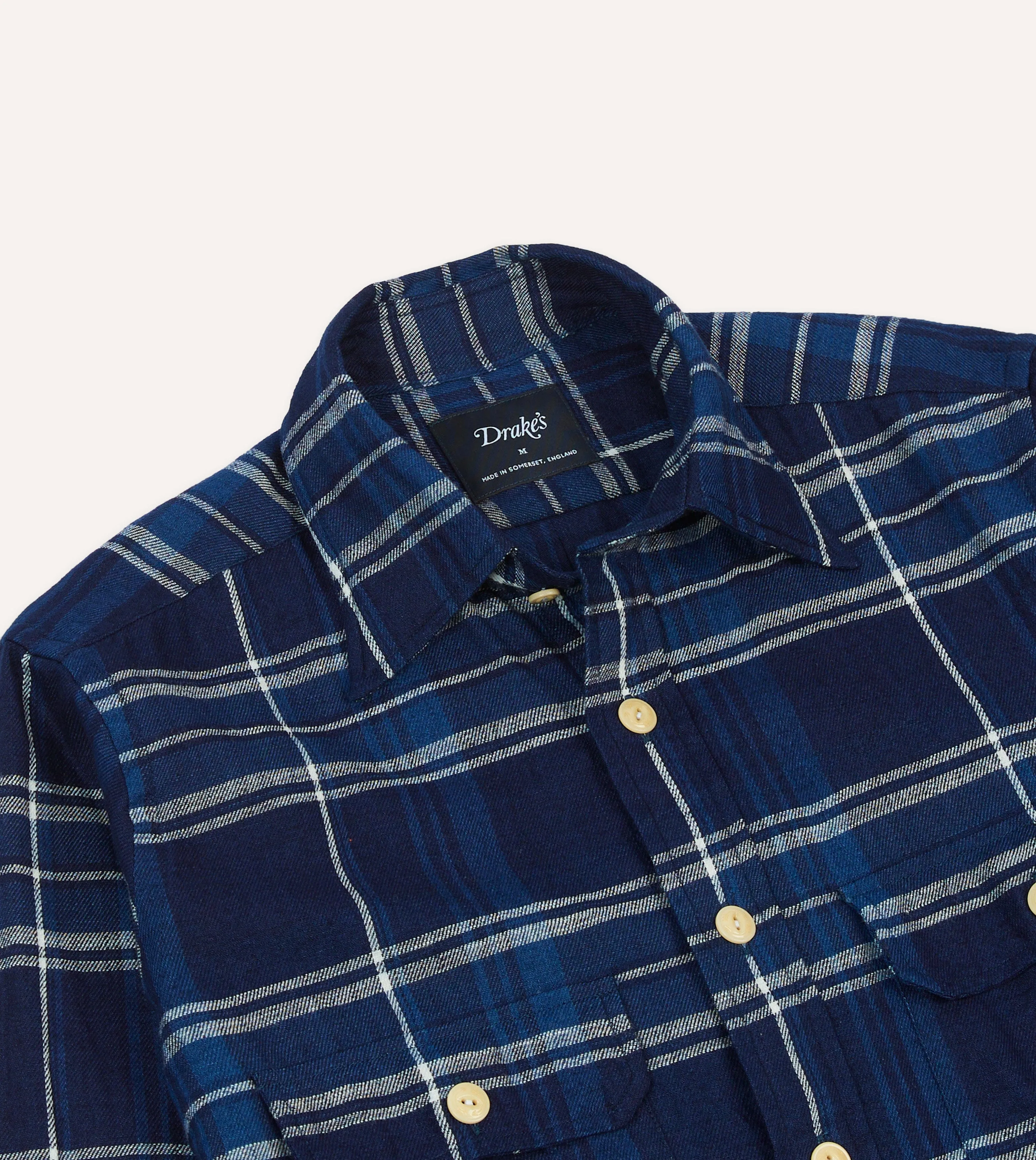 Blue Check Cotton Long Point Collar Work Shirt sold by Drake's London product image thumbnail 3