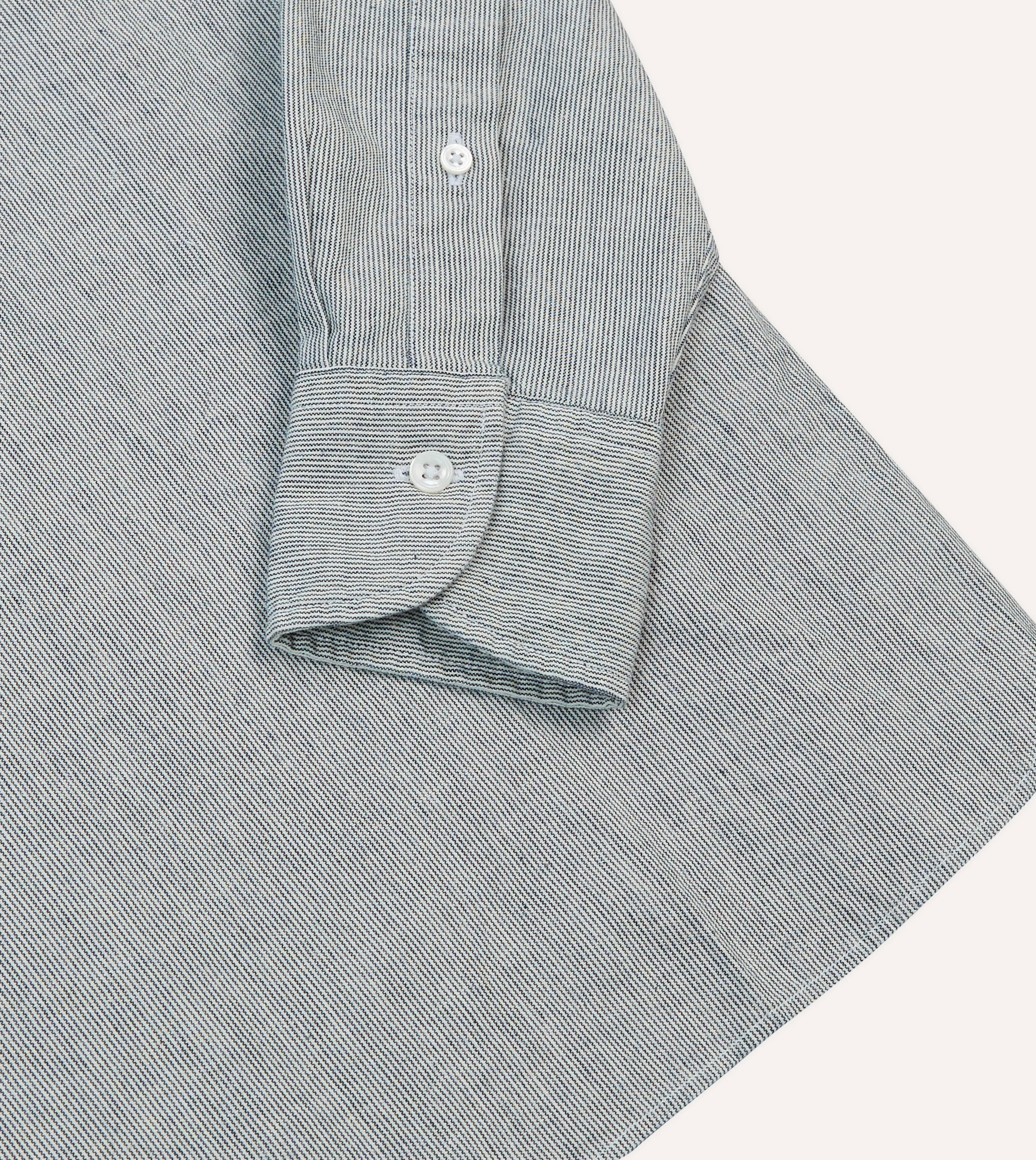 Blue Hickory Stripe Cotton Long Point Collar Popover Shirt sold by Drake's London product image thumbnail 5