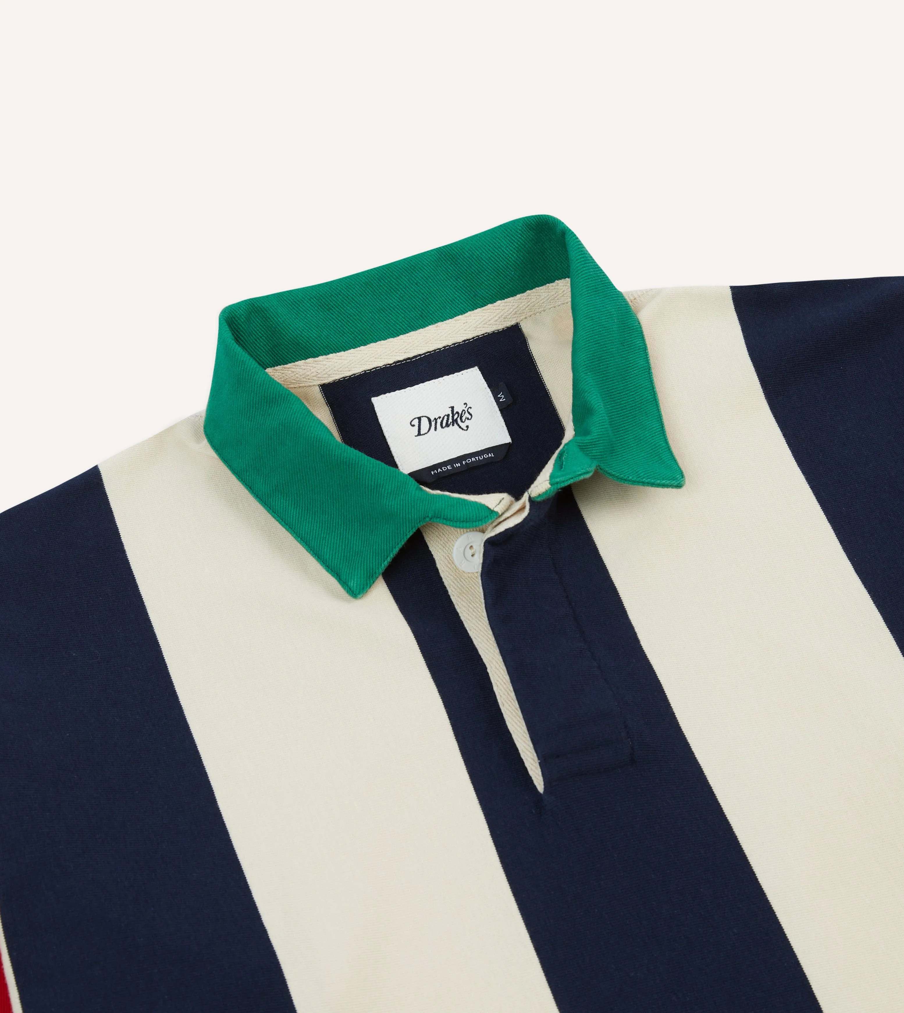 Navy, Red and Ecru Vertical Block Stripe Cotton Rugby Shirt sold by Drake's London product image thumbnail 3