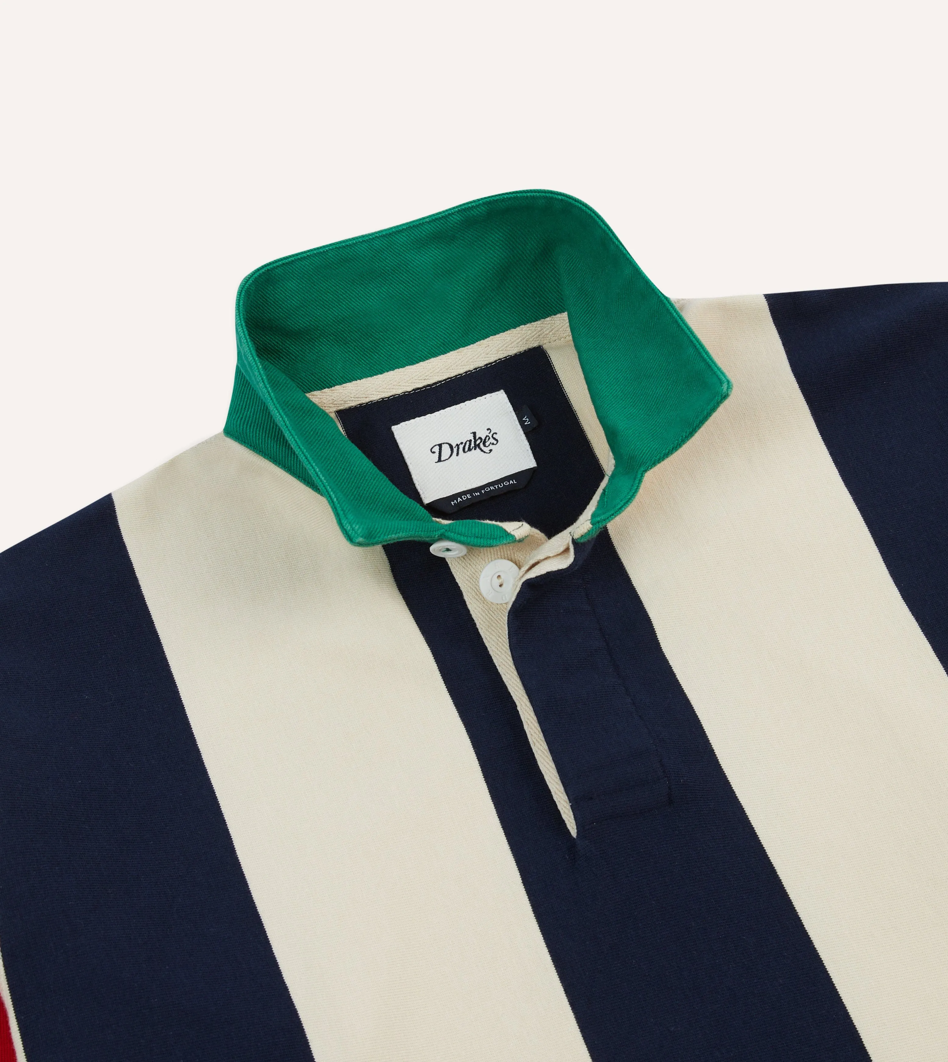 Navy, Red and Ecru Vertical Block Stripe Cotton Rugby Shirt sold by Drake's London product image thumbnail 4