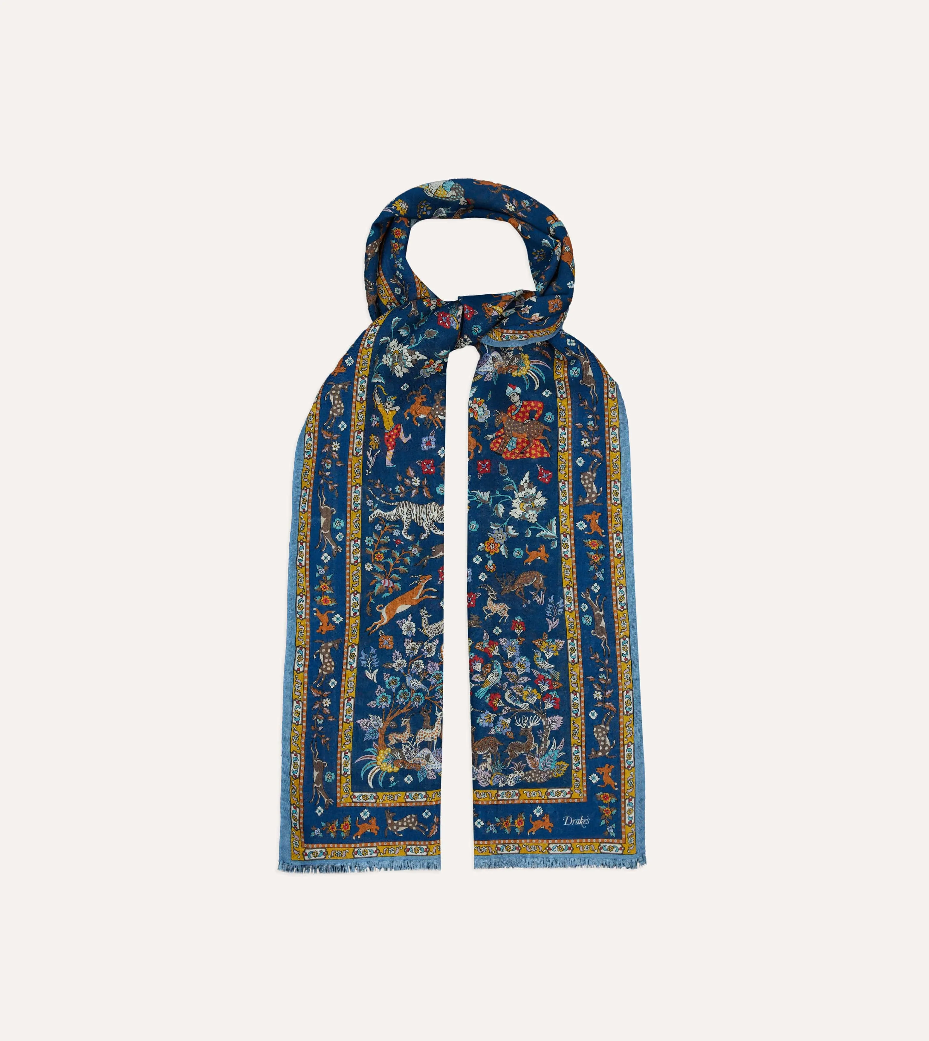Navy Summer Mughal Print Wool Silk Scarf sold by Drake's London product image thumbnail 4